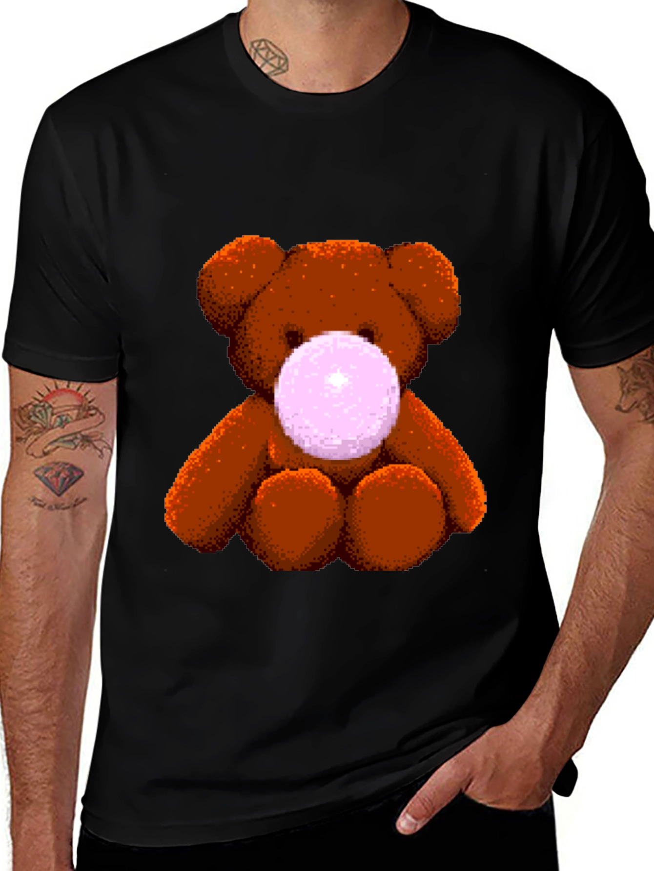 Teddy Bear Bubble Gum Graphic T-Shirt - Black