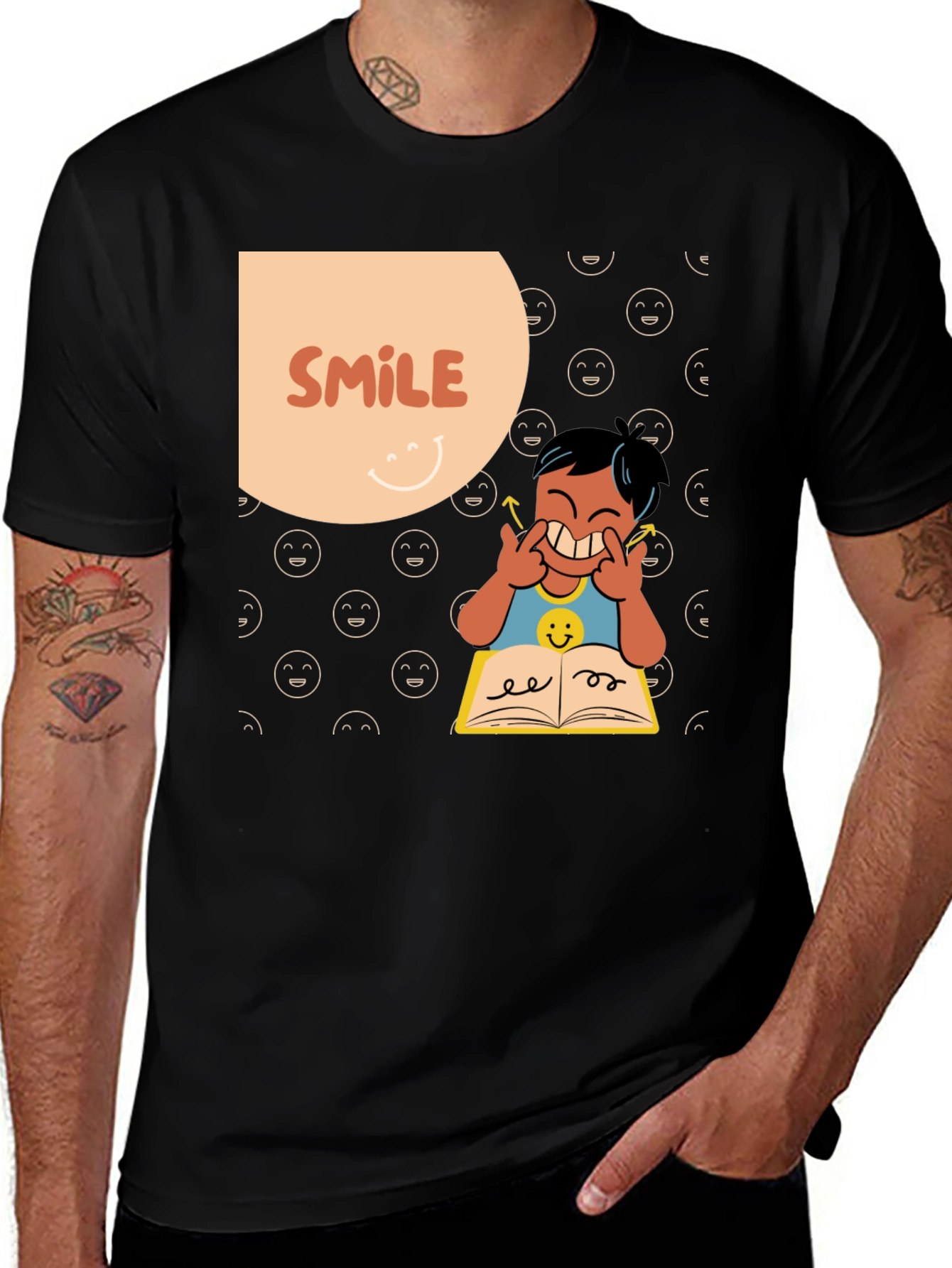 Variant 13 of Smile Graphic Tee - Men's Black Cotton T-Shirt