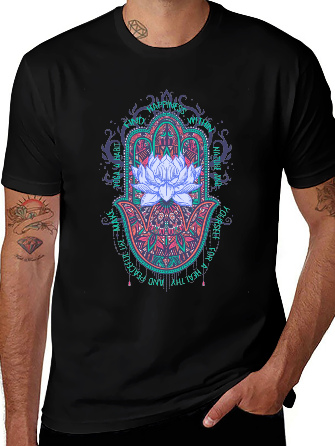 Lotus Hamsa Hand Graphic T-Shirt