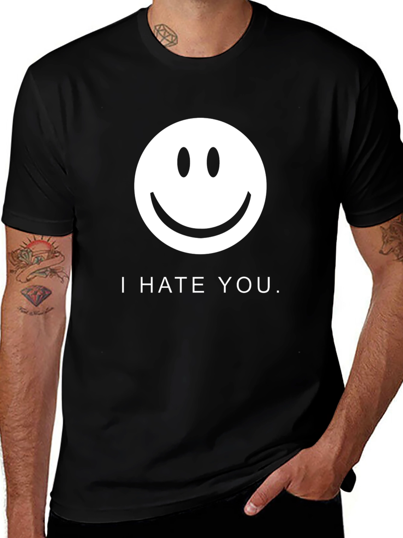 I Hate You Smiley Face Graphic Tee - Black Cotton T-Shirt
