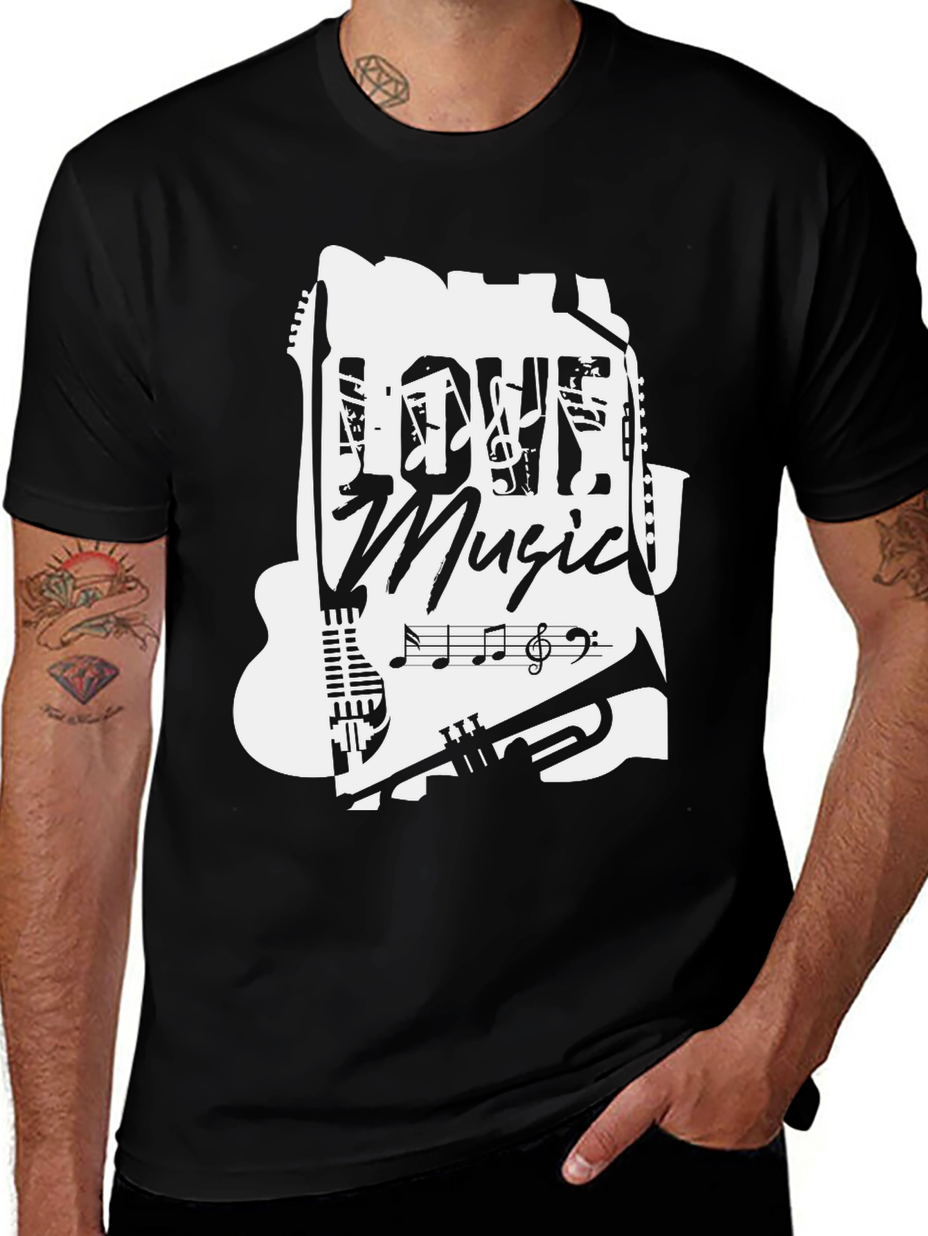 Variant 27 of Love Music Graphic T-Shirt - Black Cotton Tee