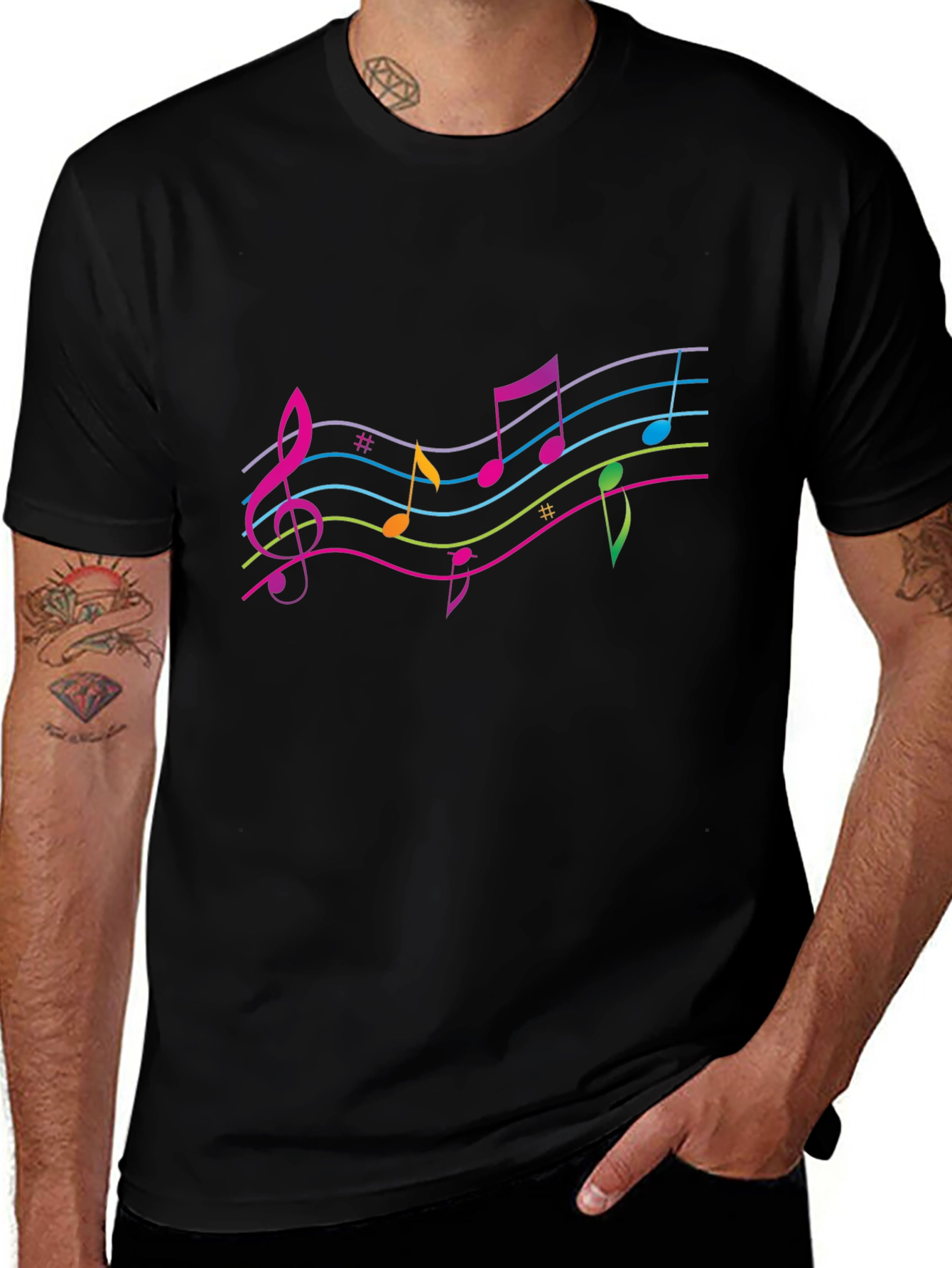 Variant 8 of Musical Note Graphic T-Shirt - Black