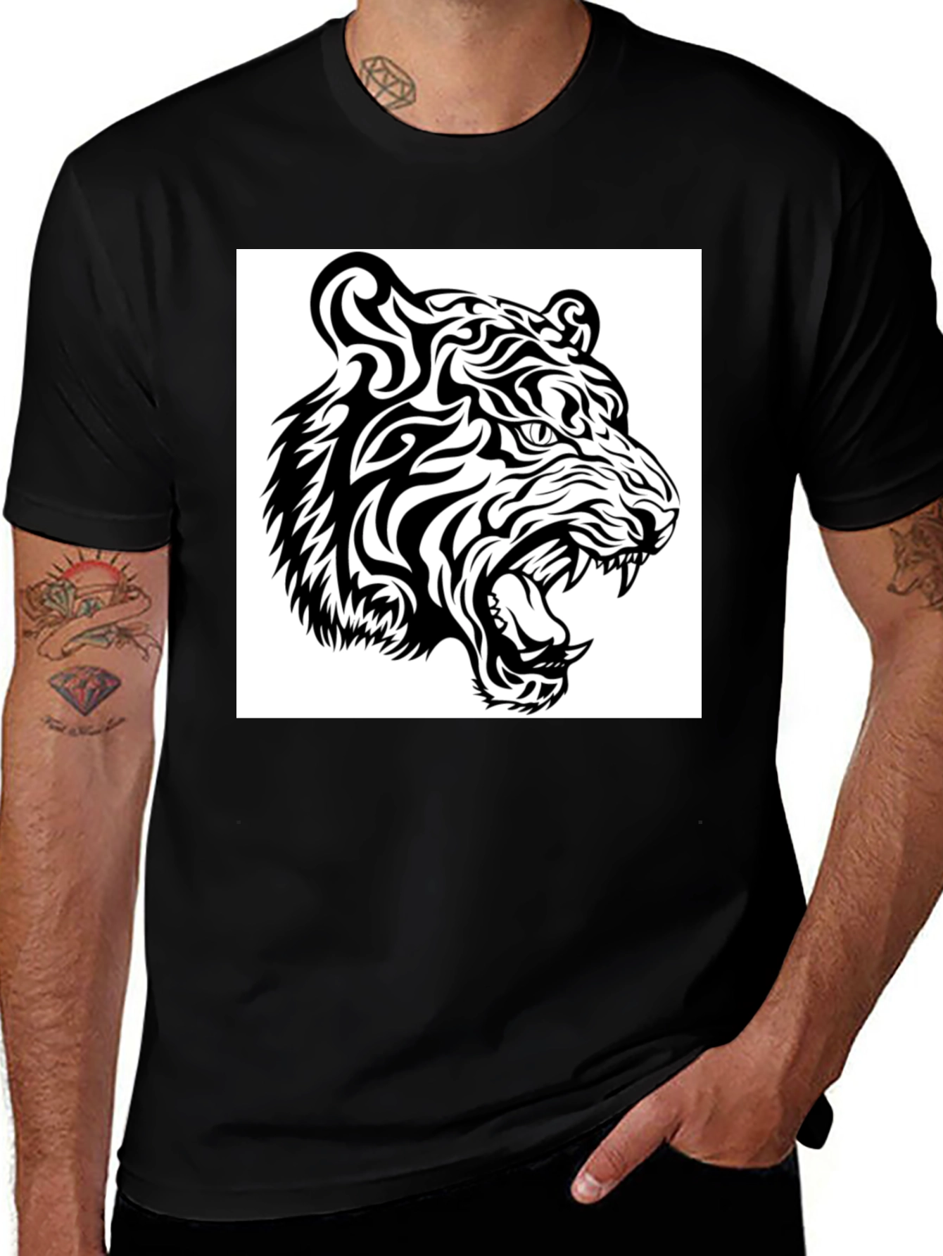 Variant 25 of Black Tiger Graphic Tee - Men's Short Sleeve Cotton Shirt