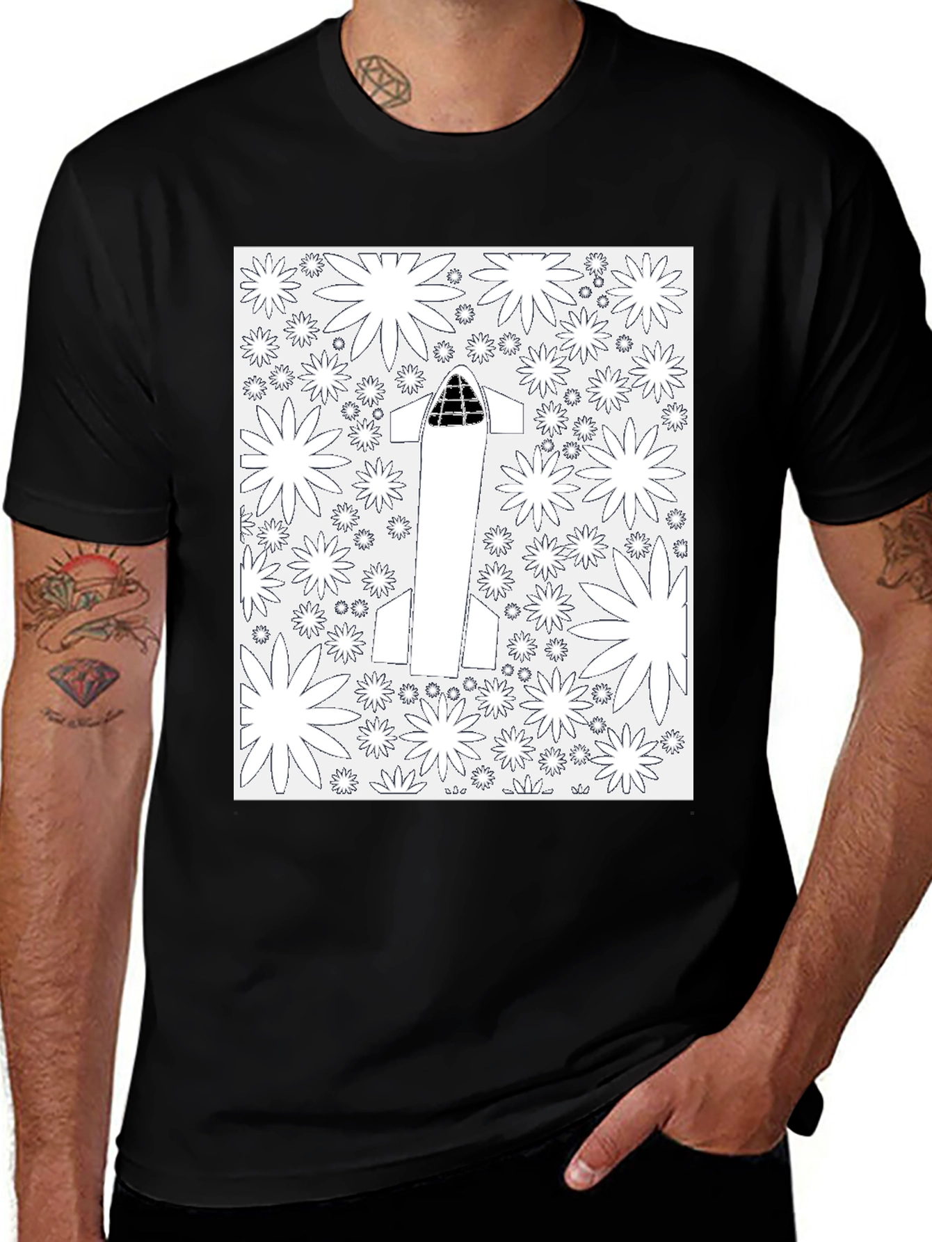 Variant 24 of Rocket & Flowers Graphic T-Shirt - Unique Space Tee