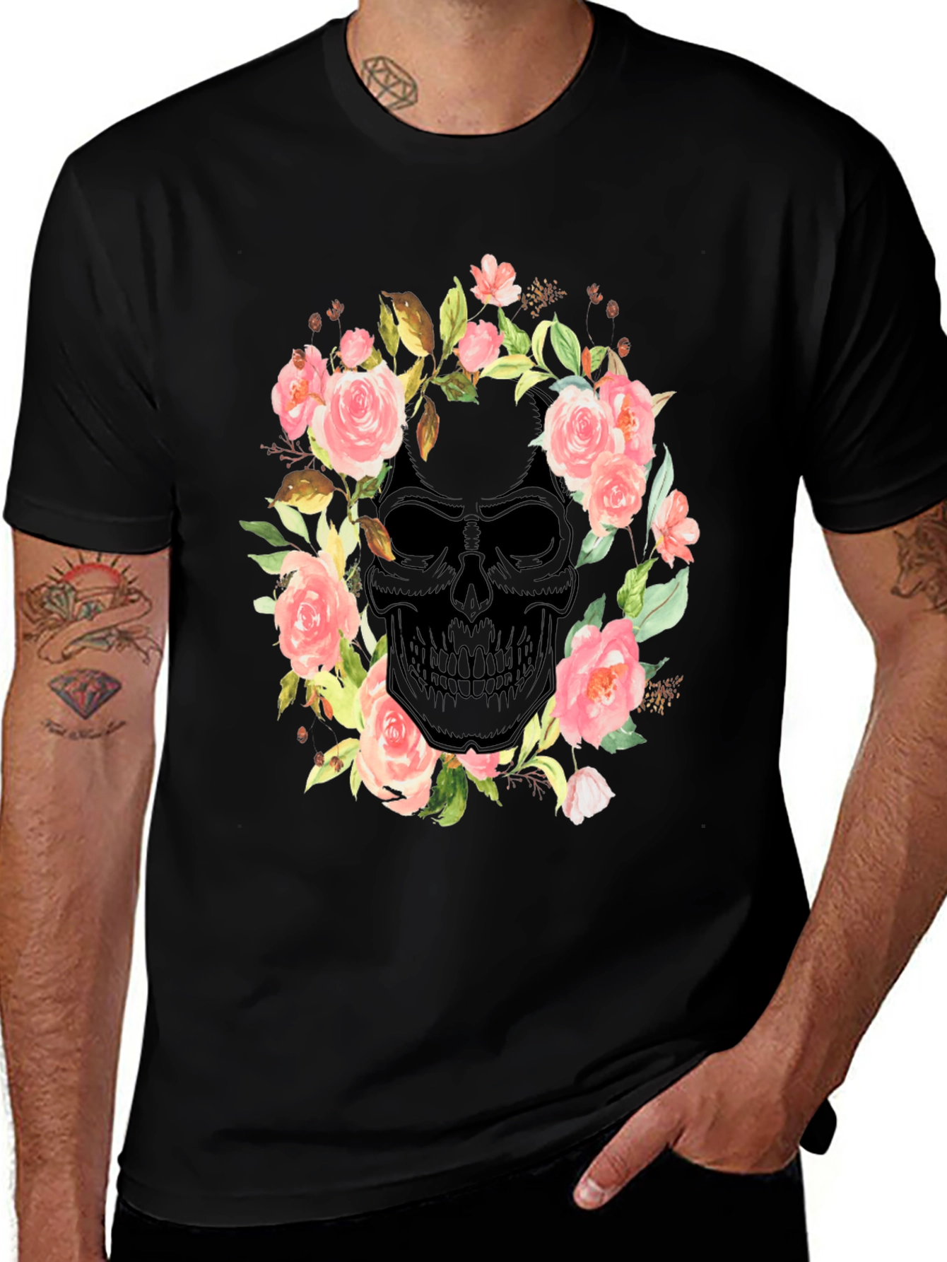 Variant 4 of Floral Skull Graphic Tee