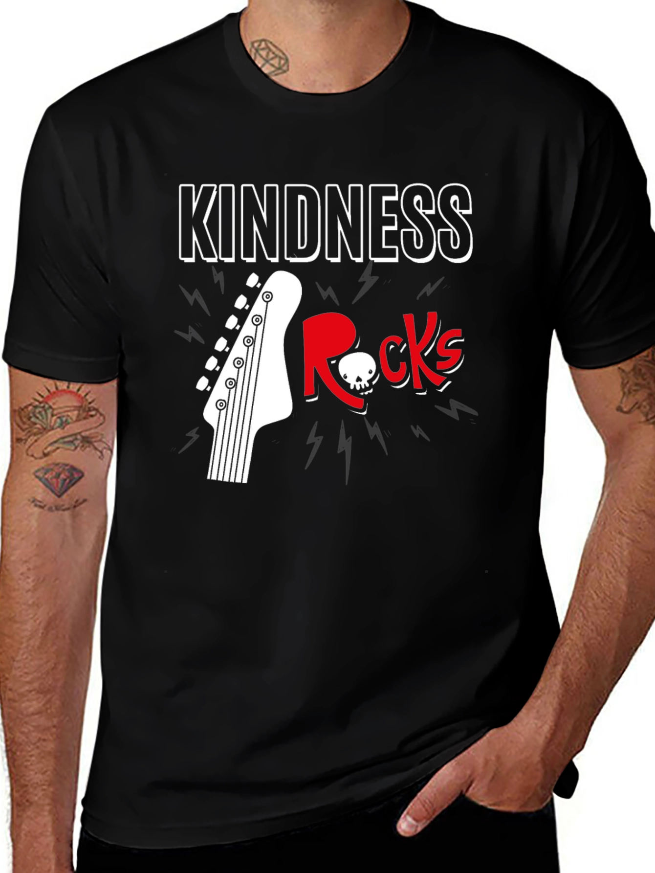 Kindness Rocks Graphic T-Shirt - Music & Skull Design