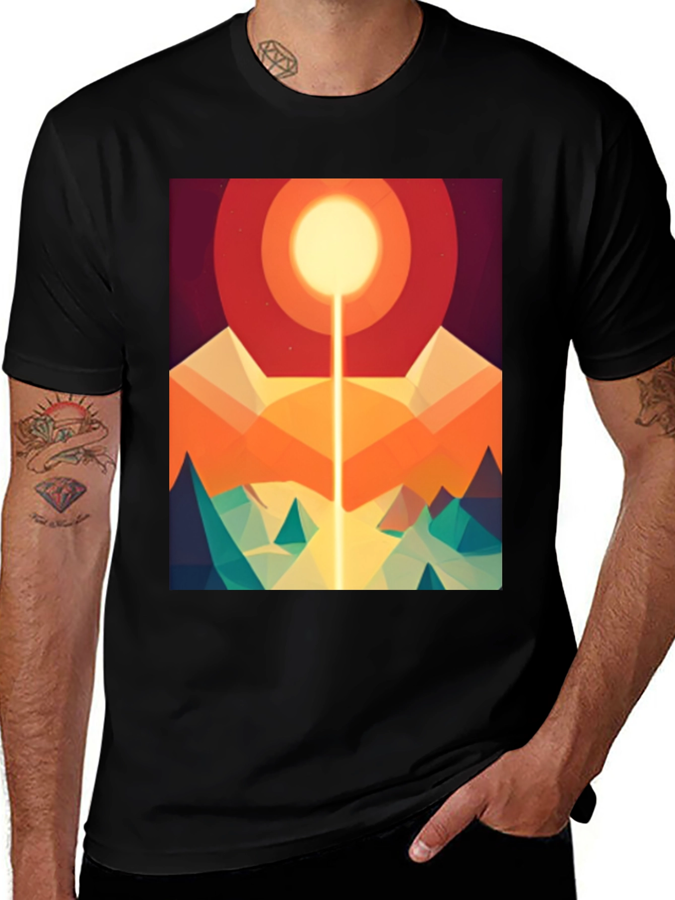 Variant 12 of Abstract Geometric Sun Mountain Graphic Tee