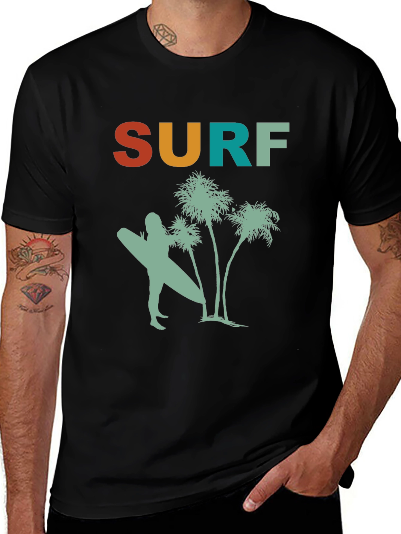 Surf Graphic Tee - Palm Trees & Retro Style