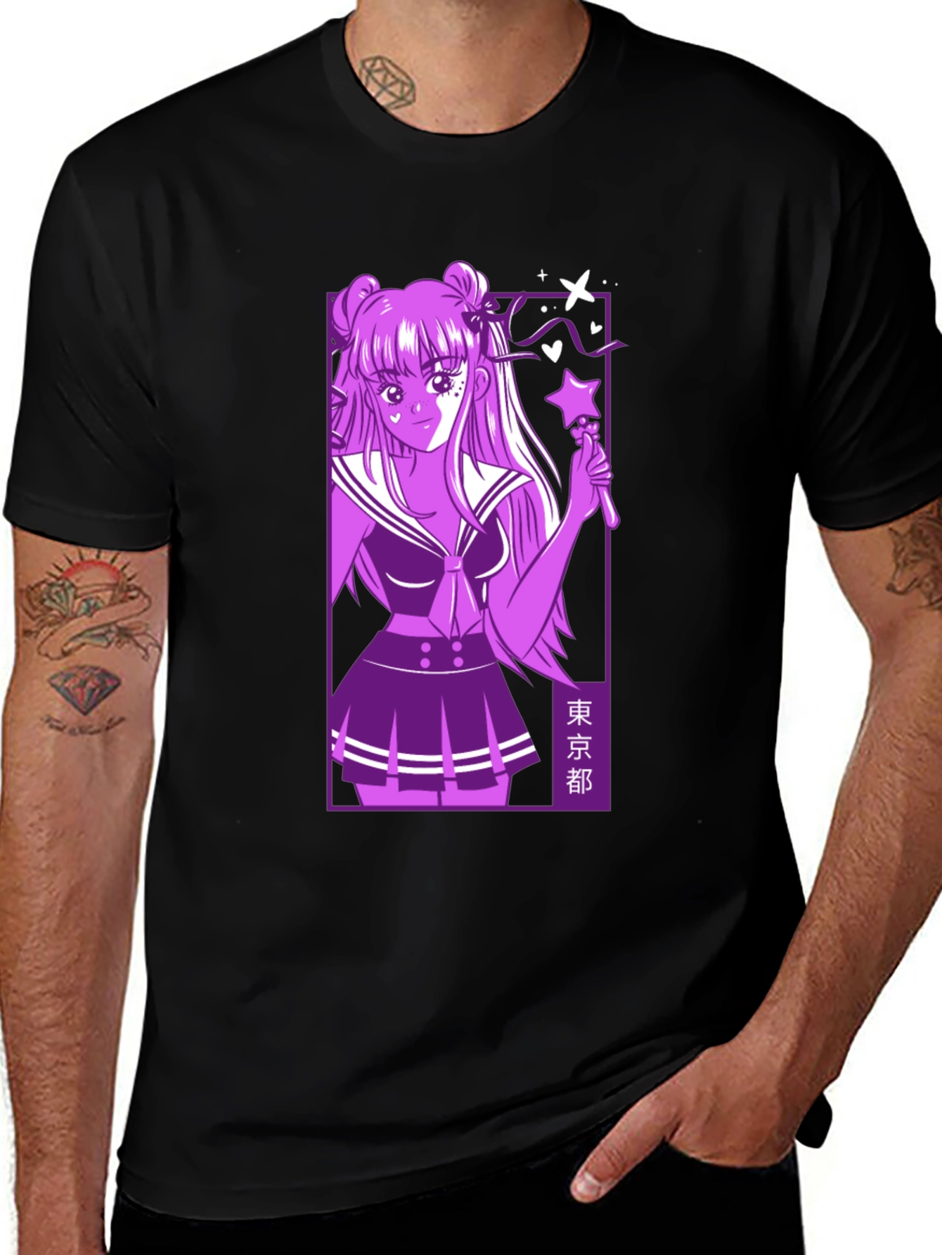 Variant 12 of Anime Girl Graphic Black T-Shirt