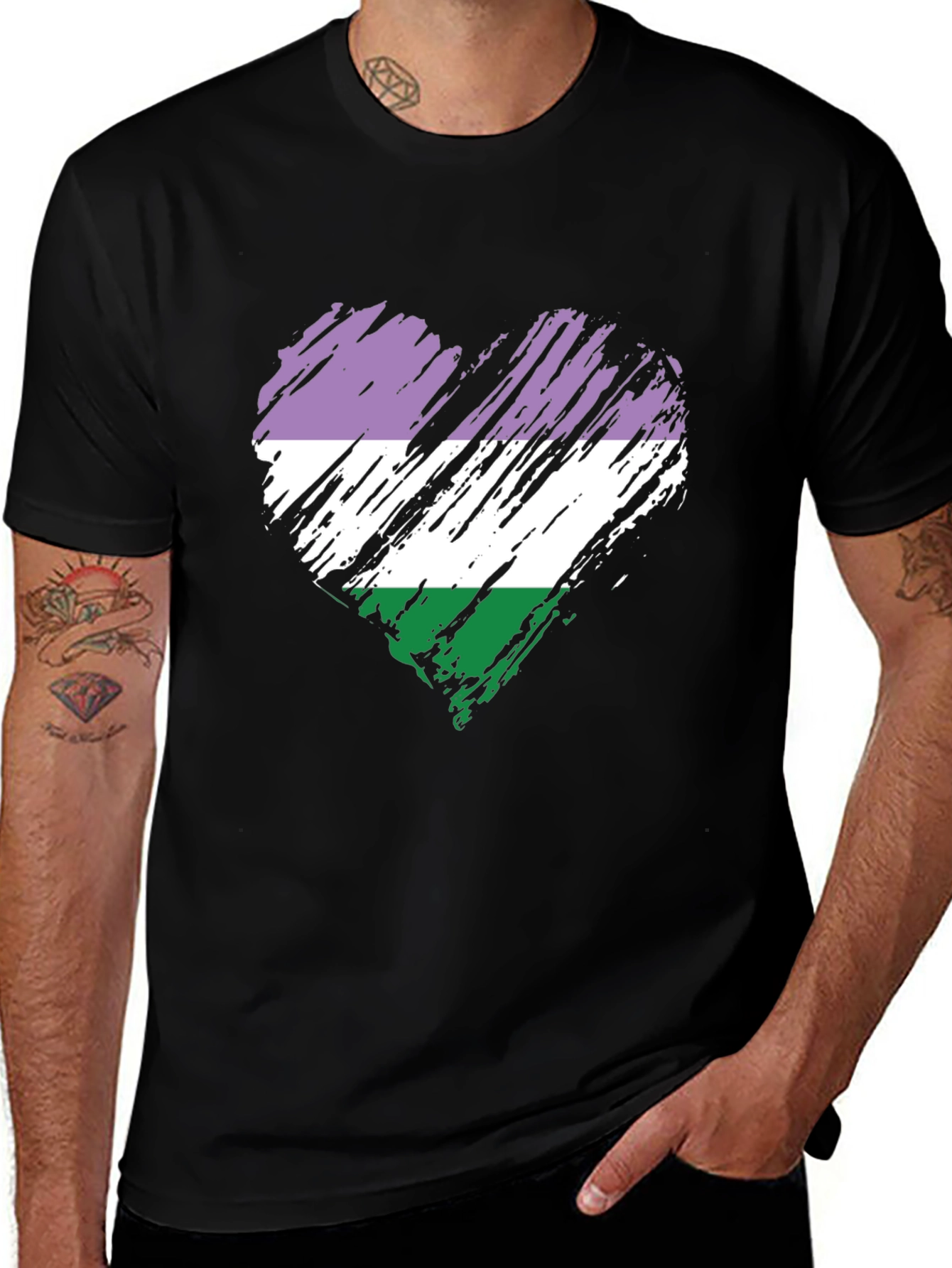 Genderqueer Pride Heart Graphic Tee - Black Unisex