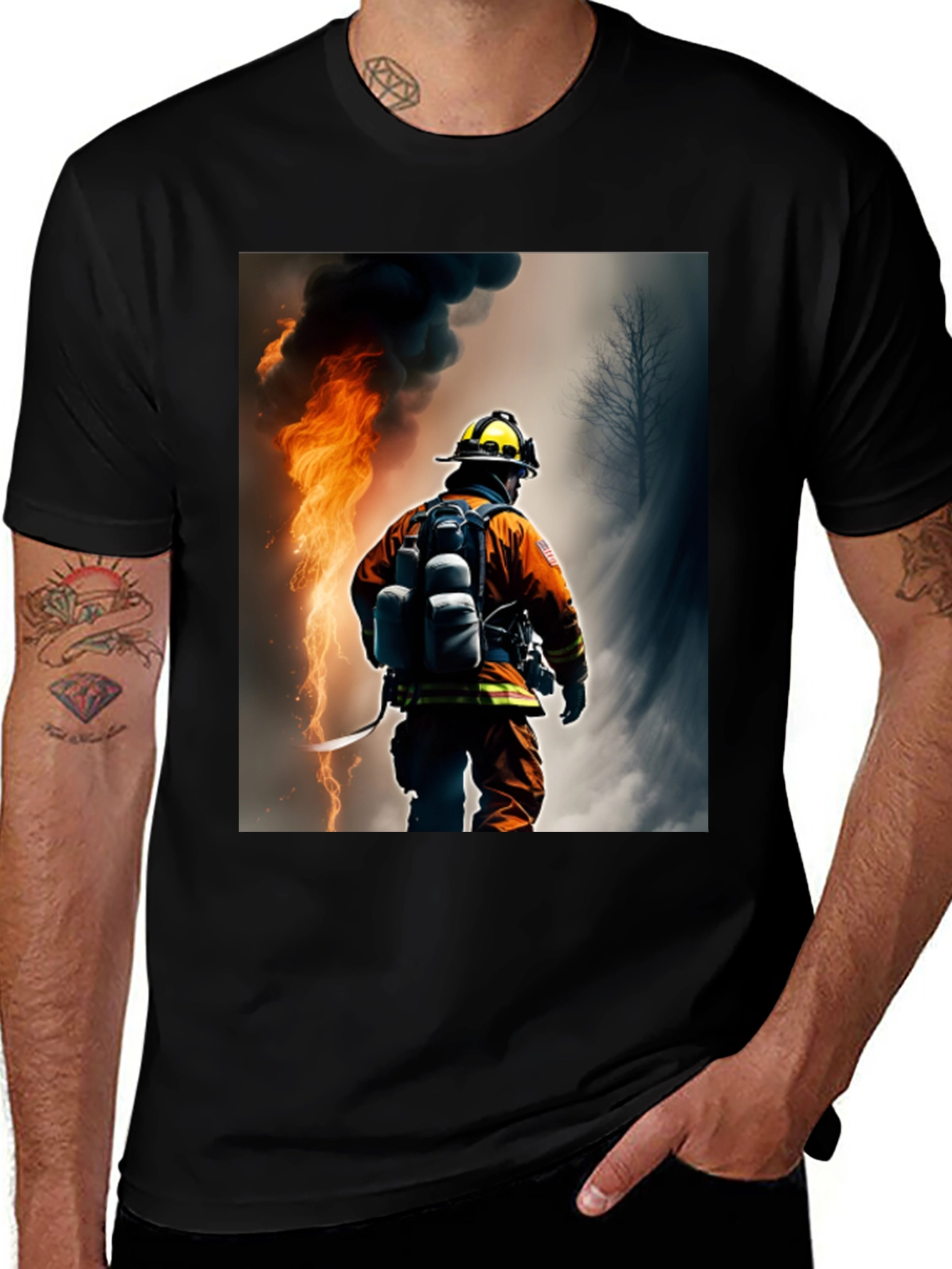 Variant 16 of Firefighter Graphic T-Shirt - Black Cotton Tee