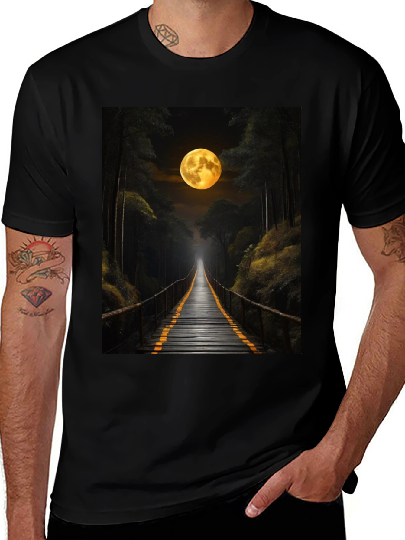 Variant 27 of Moonlit Forest Bridge Graphic Tee