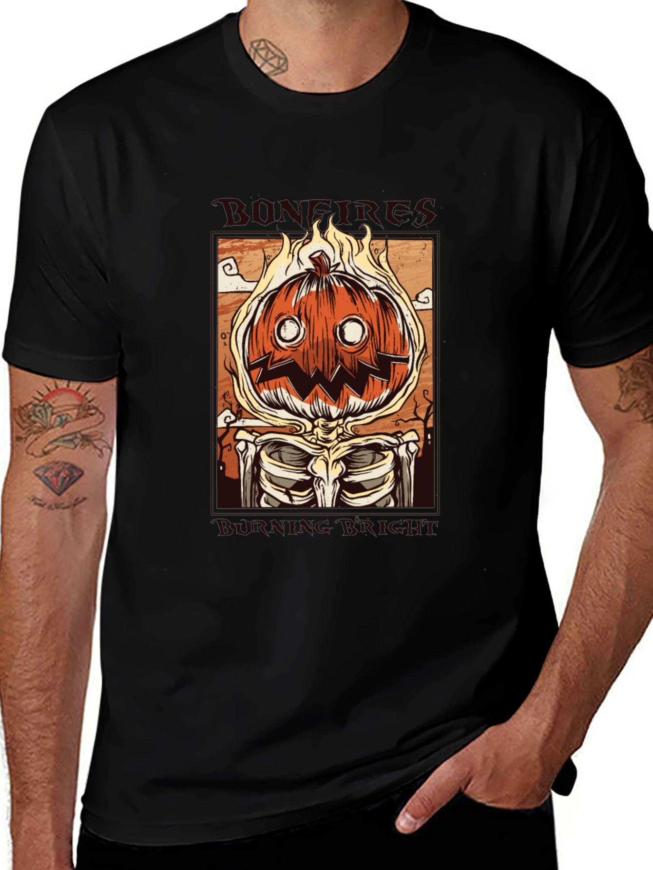 Halloween Pumpkin Skeleton Graphic T-Shirt