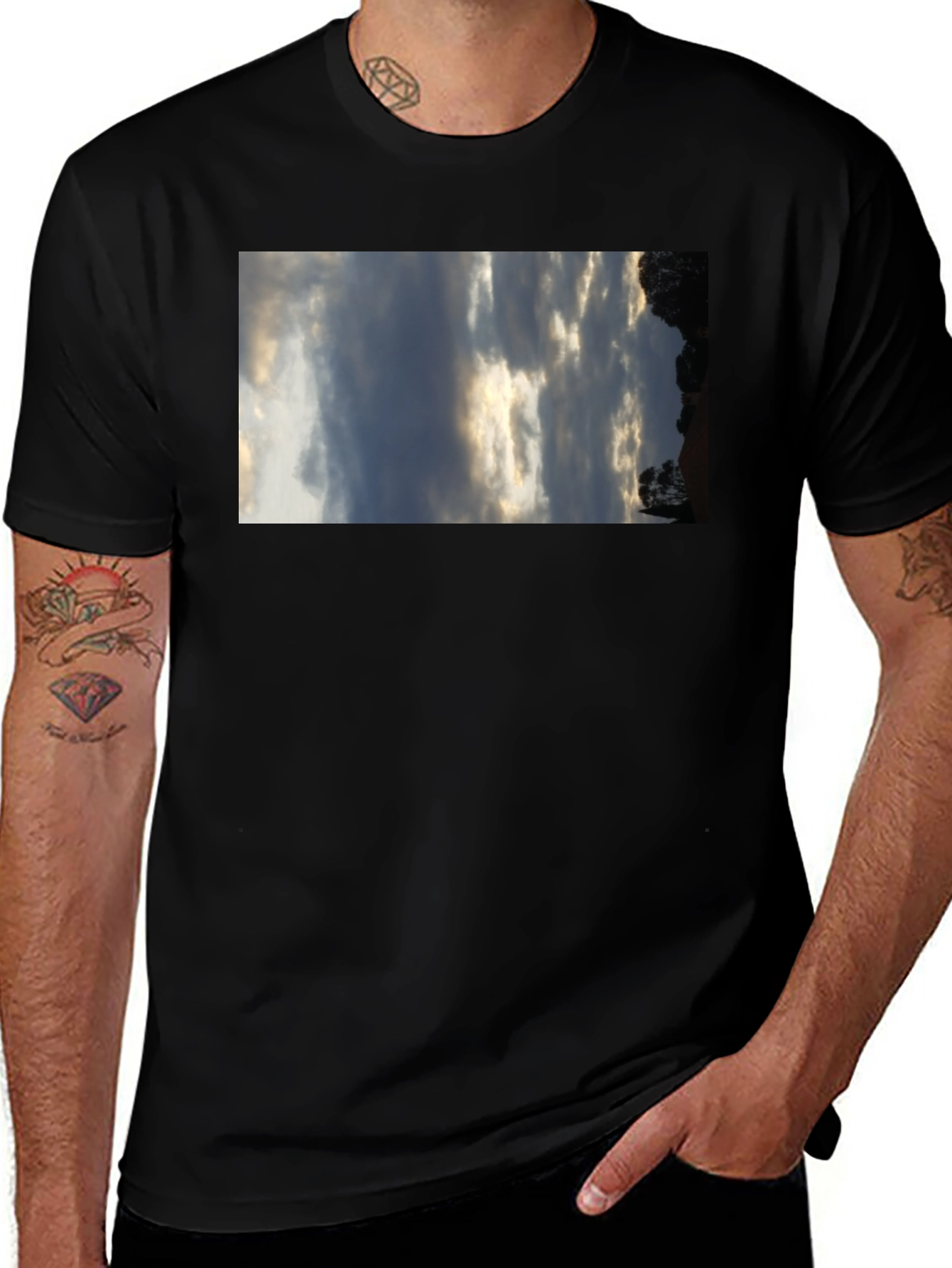Variant 17 of Sky Scene Black Tee - Cloudscape Graphic T-Shirt