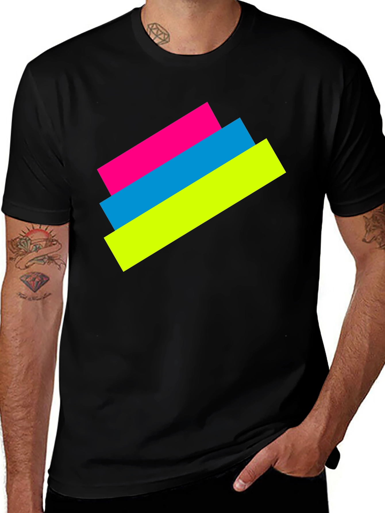 Variant 20 of Retro Style Graphic Tee - Bold Color Blocks - Black