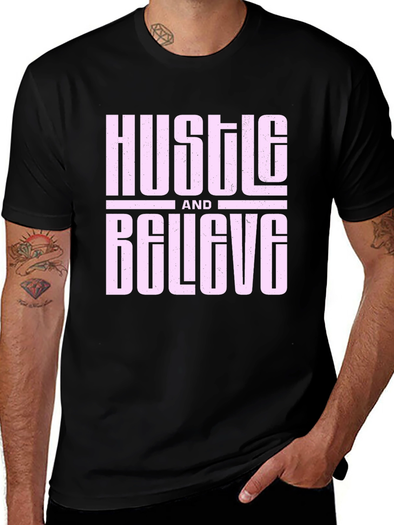 Variant 3 of Hustle and Believe Graphic Tee - Black