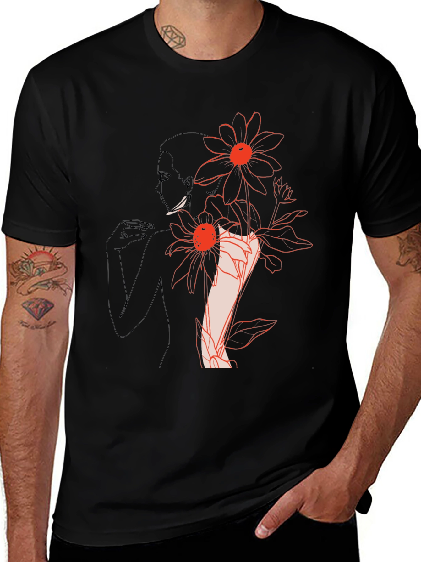 Variant 5 of Floral Woman Graphic Black T-Shirt
