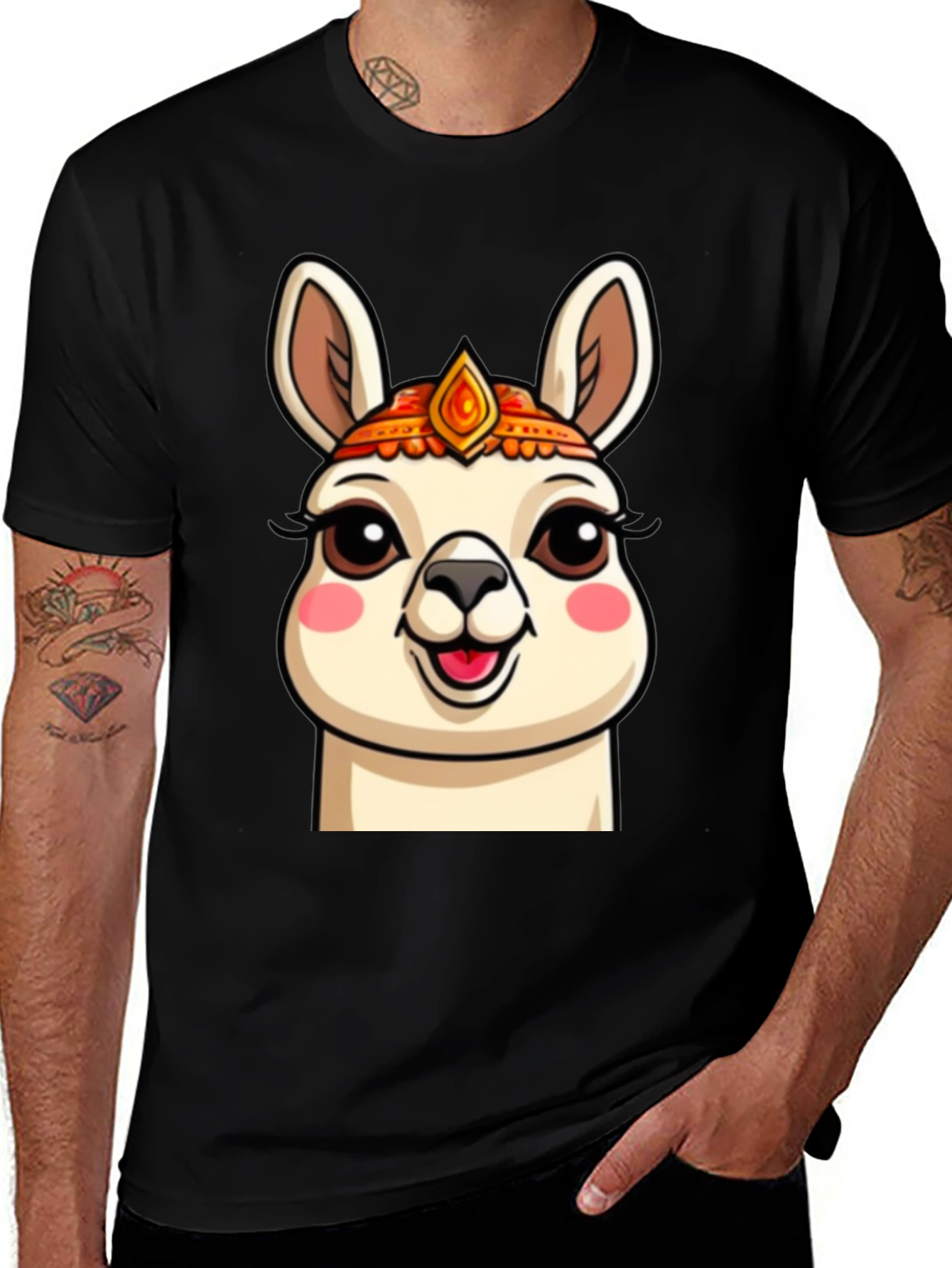 Variant 21 of Cute Llama T-Shirt - Black Cotton Tee