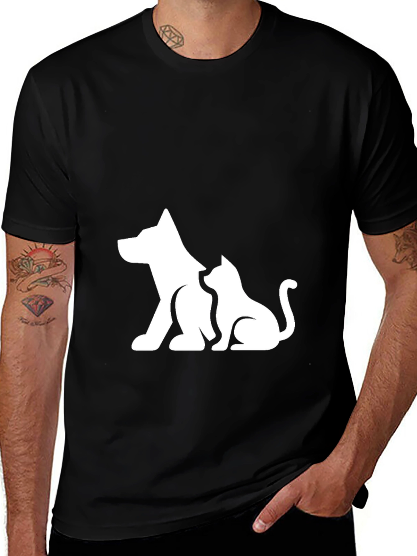 Variant 27 of Dog and Cat Graphic Black T-Shirt