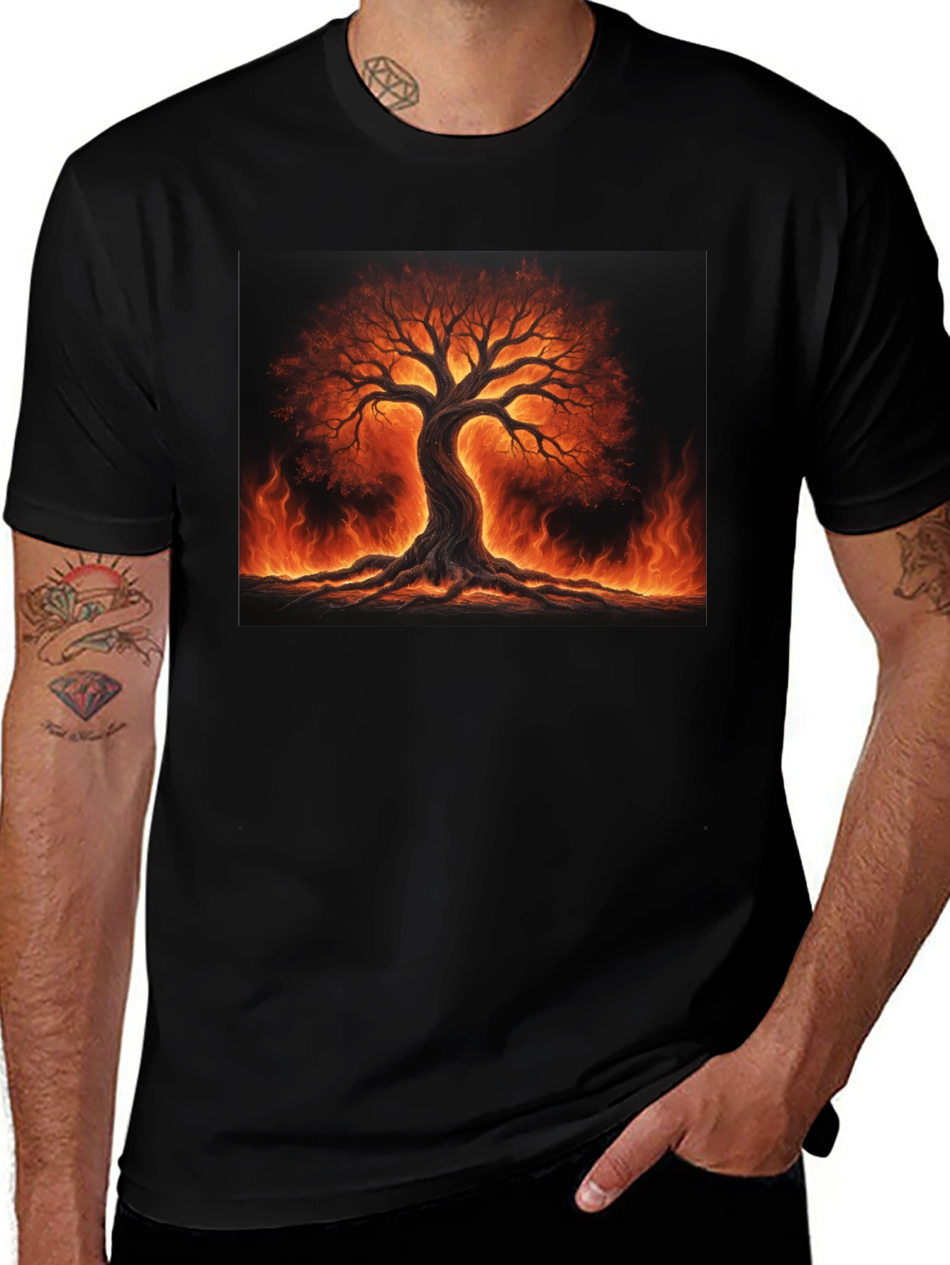 Variant 3 of Fiery Tree of Life Black T-Shirt