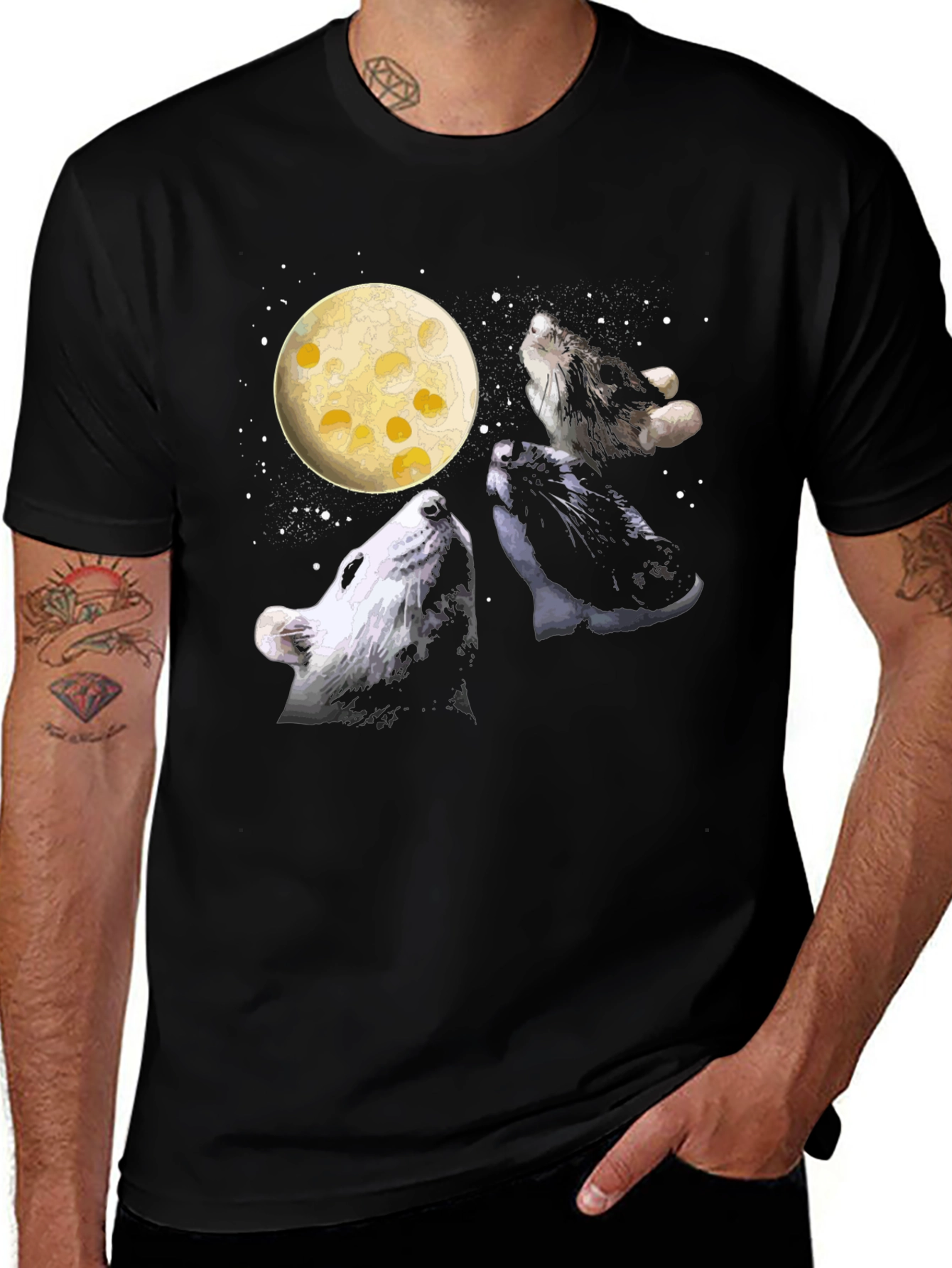 Variant 16 of Wolf Cheese Moon Black T-Shirt