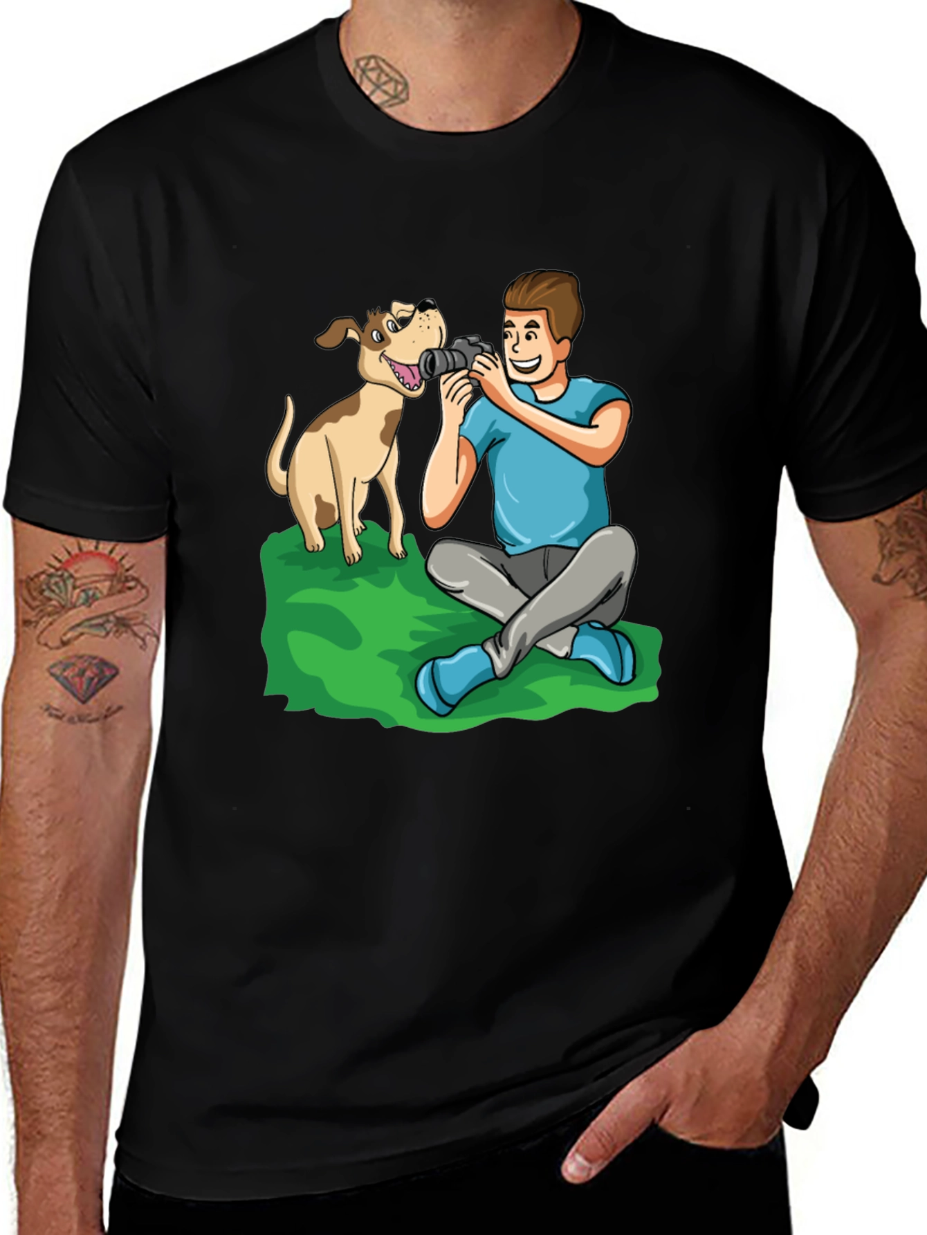Variant 16 of Cartoon Photographer and Dog Black T-Shirt