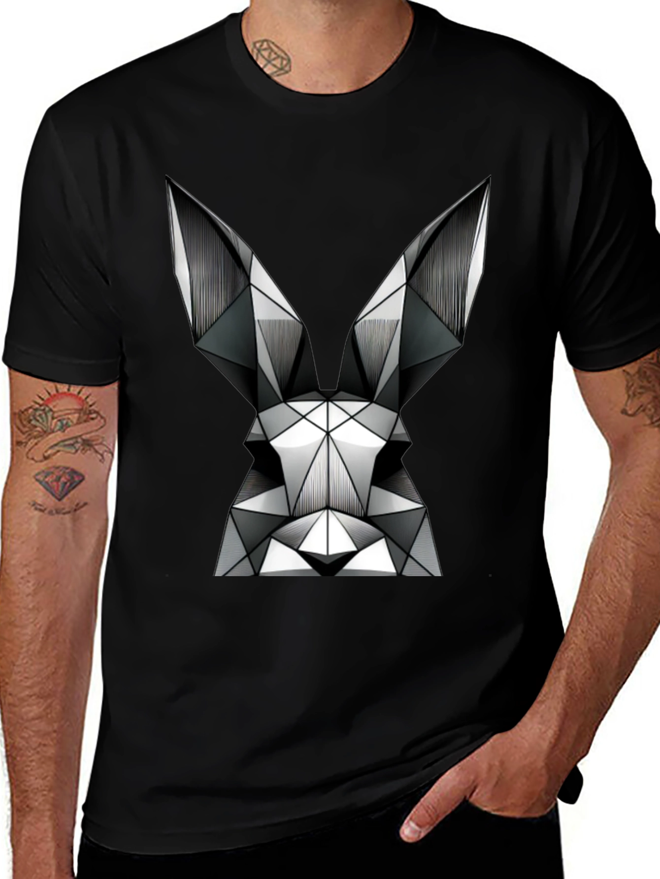 Variant 14 of Geometric Rabbit Graphic Tee - Modern Black T-Shirt