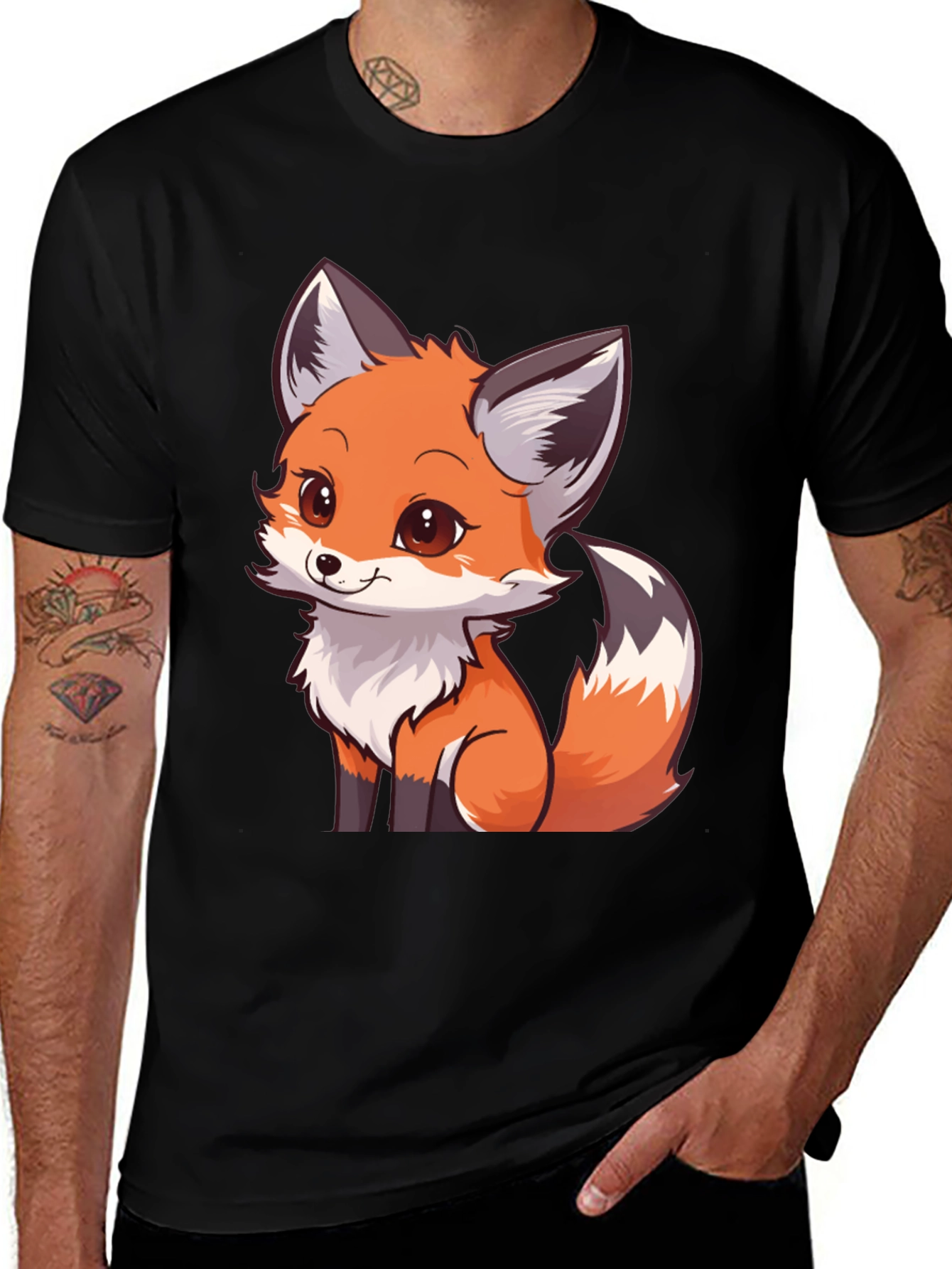 Variant 27 of Cute Fox Graphic Tee - Black Cotton T-Shirt