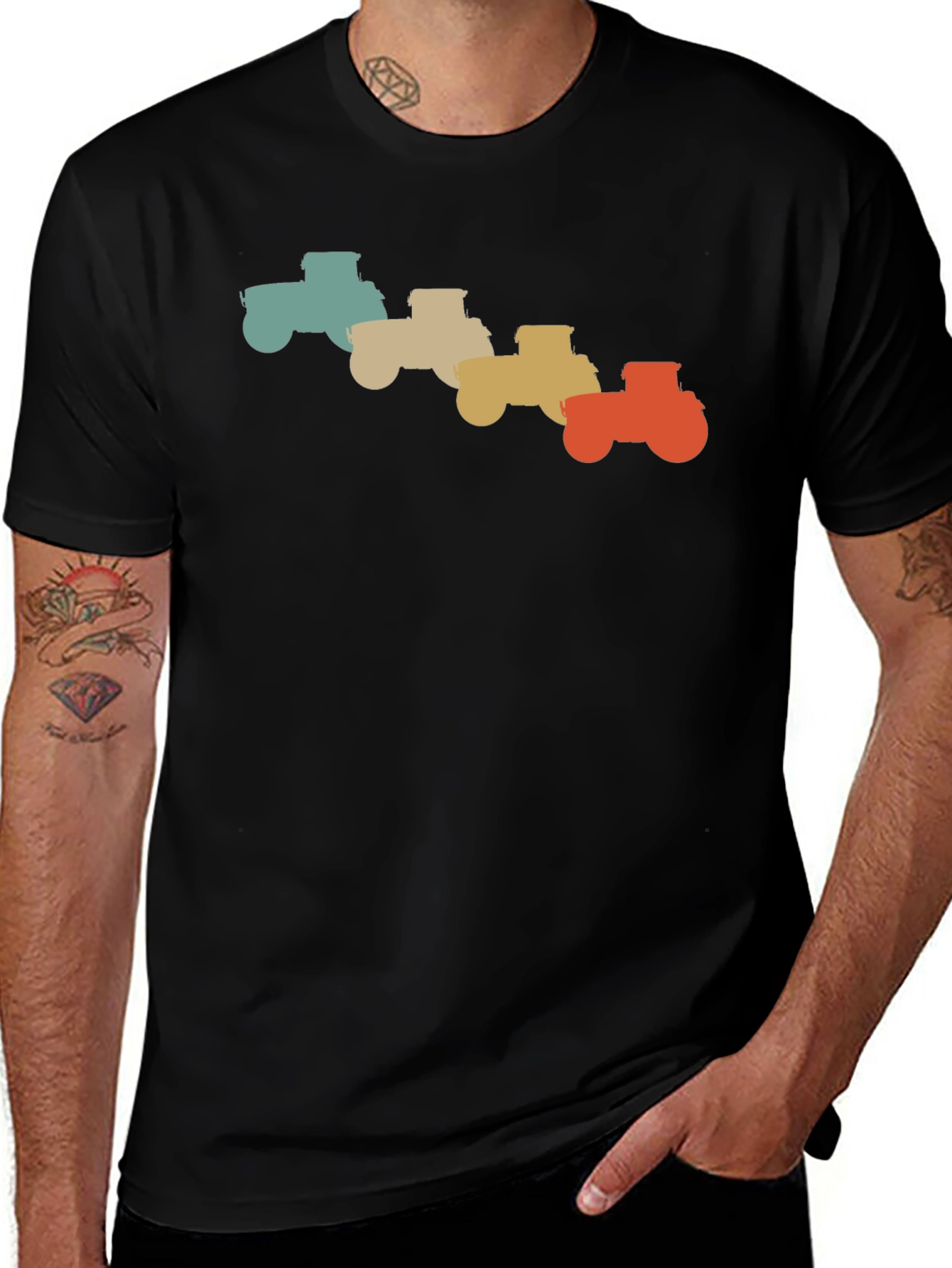 Retro Tractor Graphic Tee - Black Cotton T-Shirt