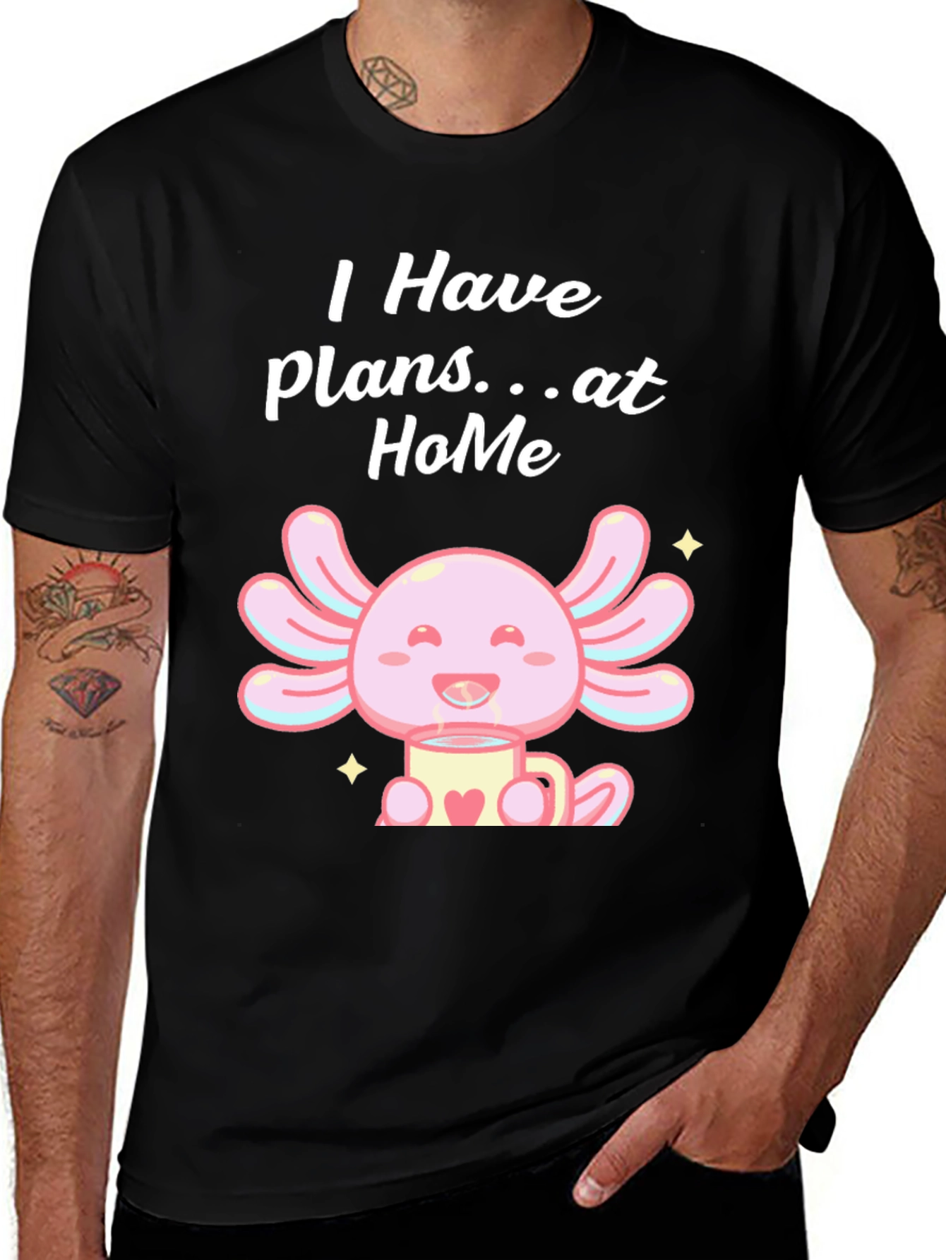 Variant 16 of Cute Axolotl "Plans at Home" Black T-Shirt
