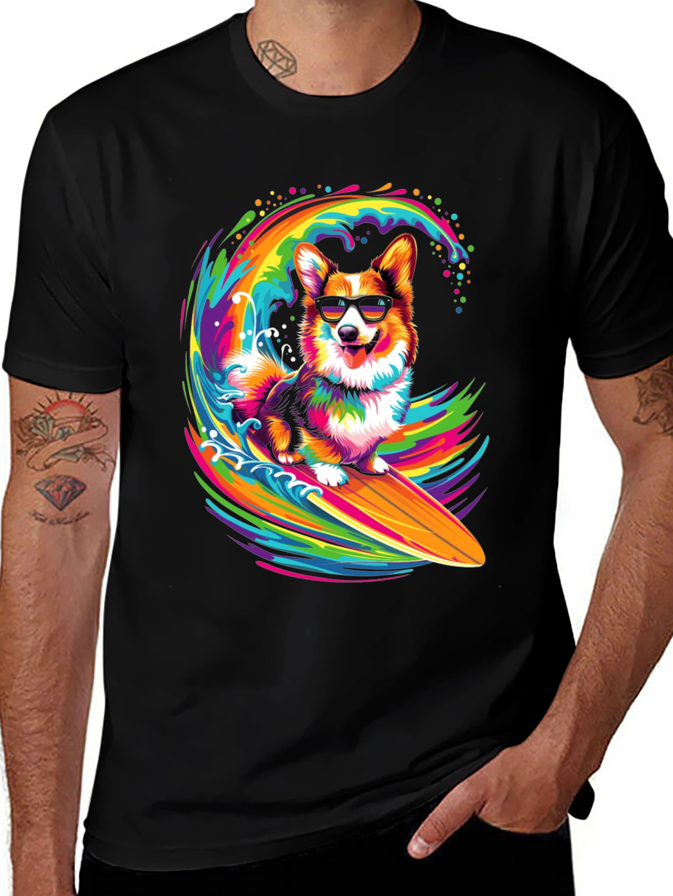 Variant 30 of Surfing Corgi T-Shirt - Fun Summer Vibes