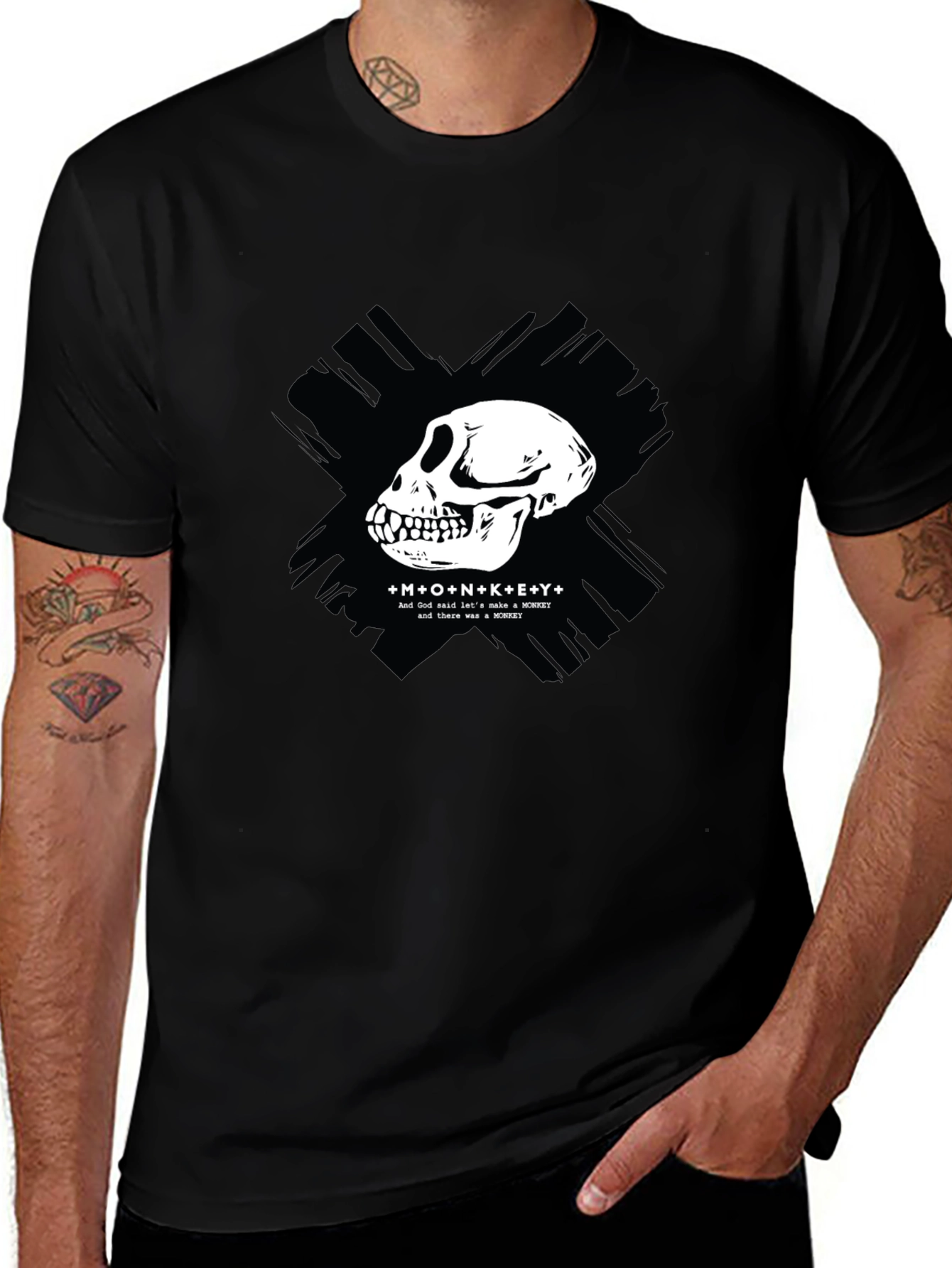 Variant 8 of Monkey Skull Graphic T-Shirt - Crew Neck, Black