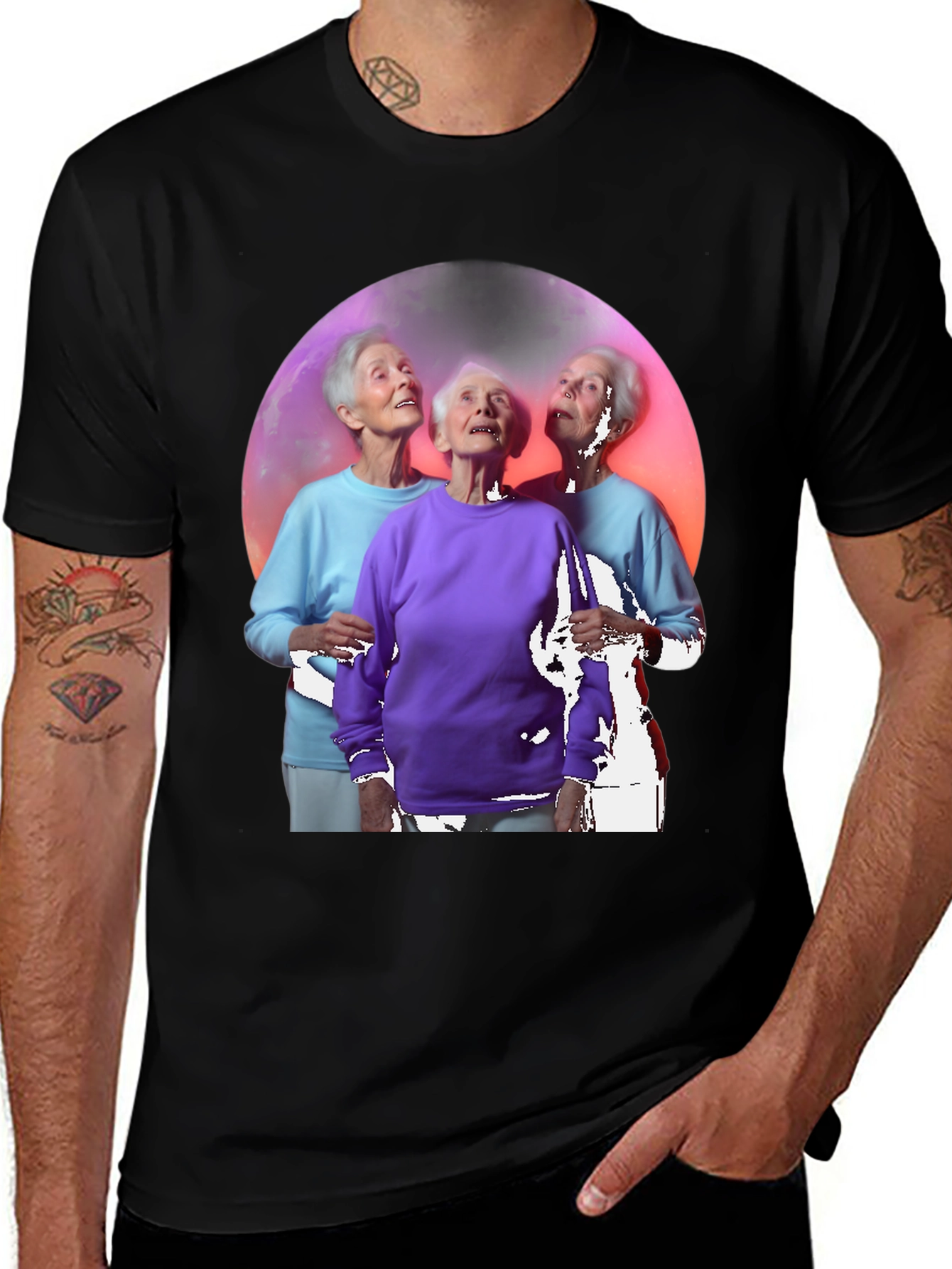 Black Three Grannies in Space Black T-Shirt main image
