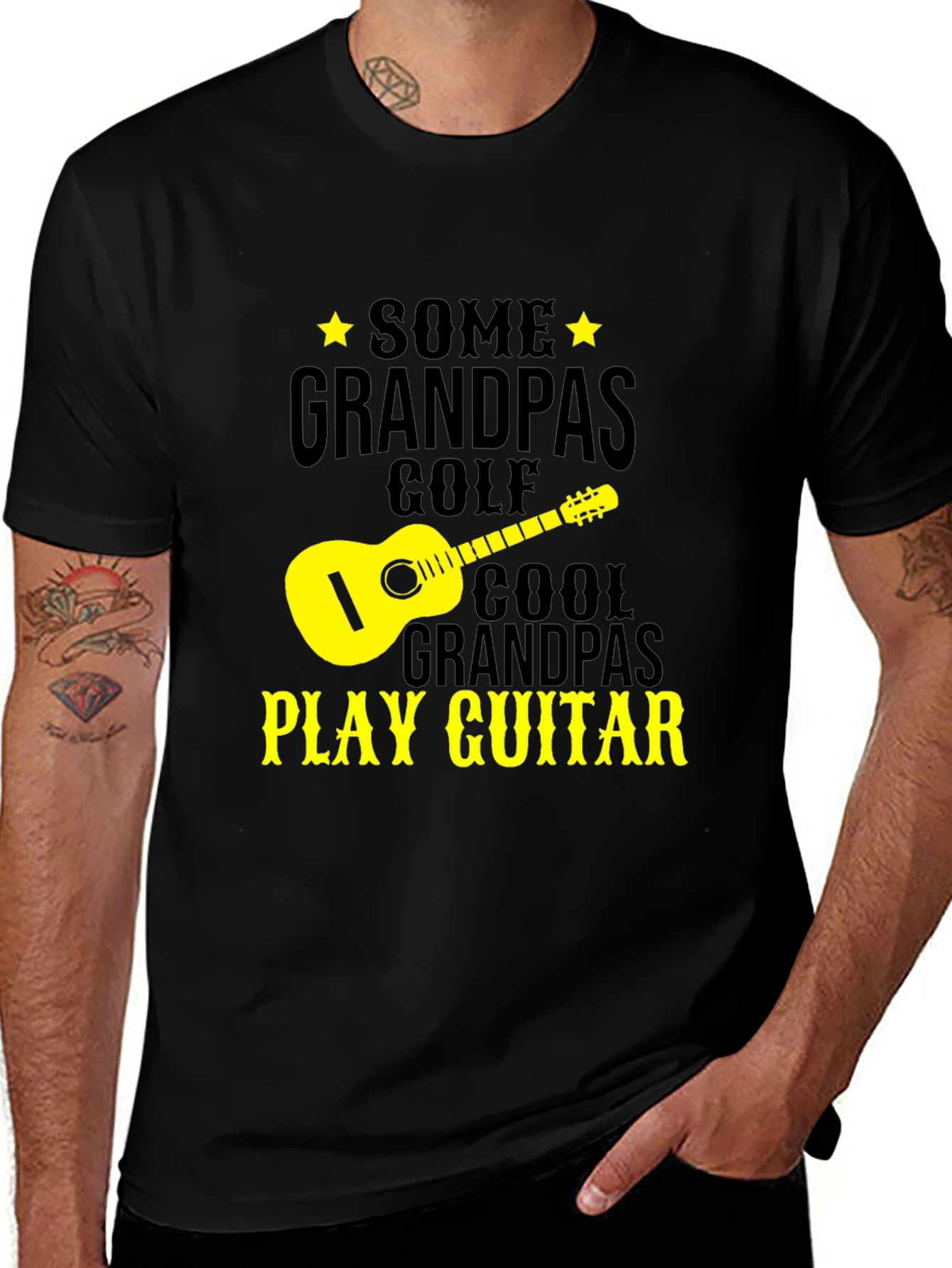 Variant 2 of Cool Grandpa Guitar Player Black T-Shirt