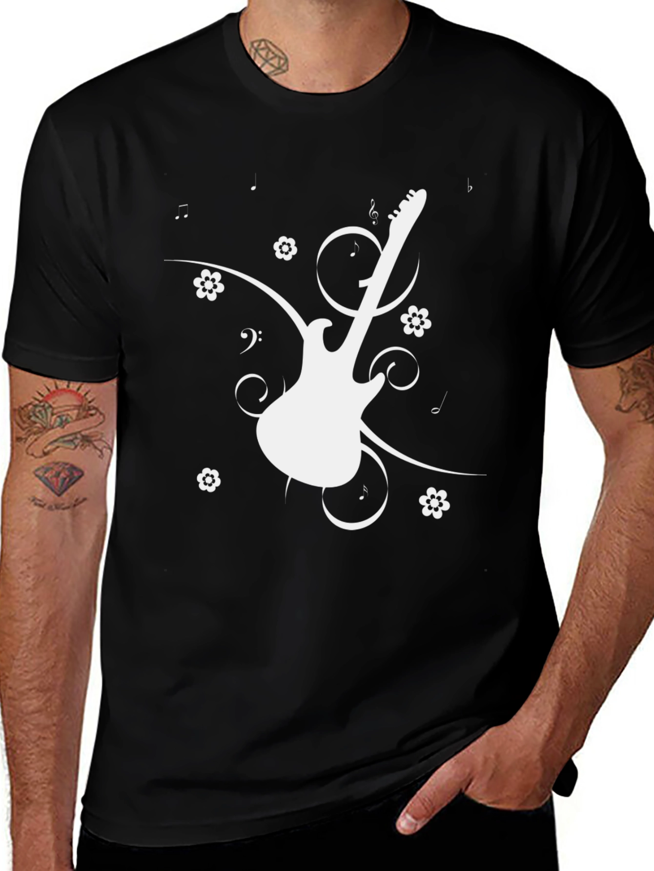 Variant 6 of Guitar Graphic Tee - Black Cotton Casual T-Shirt