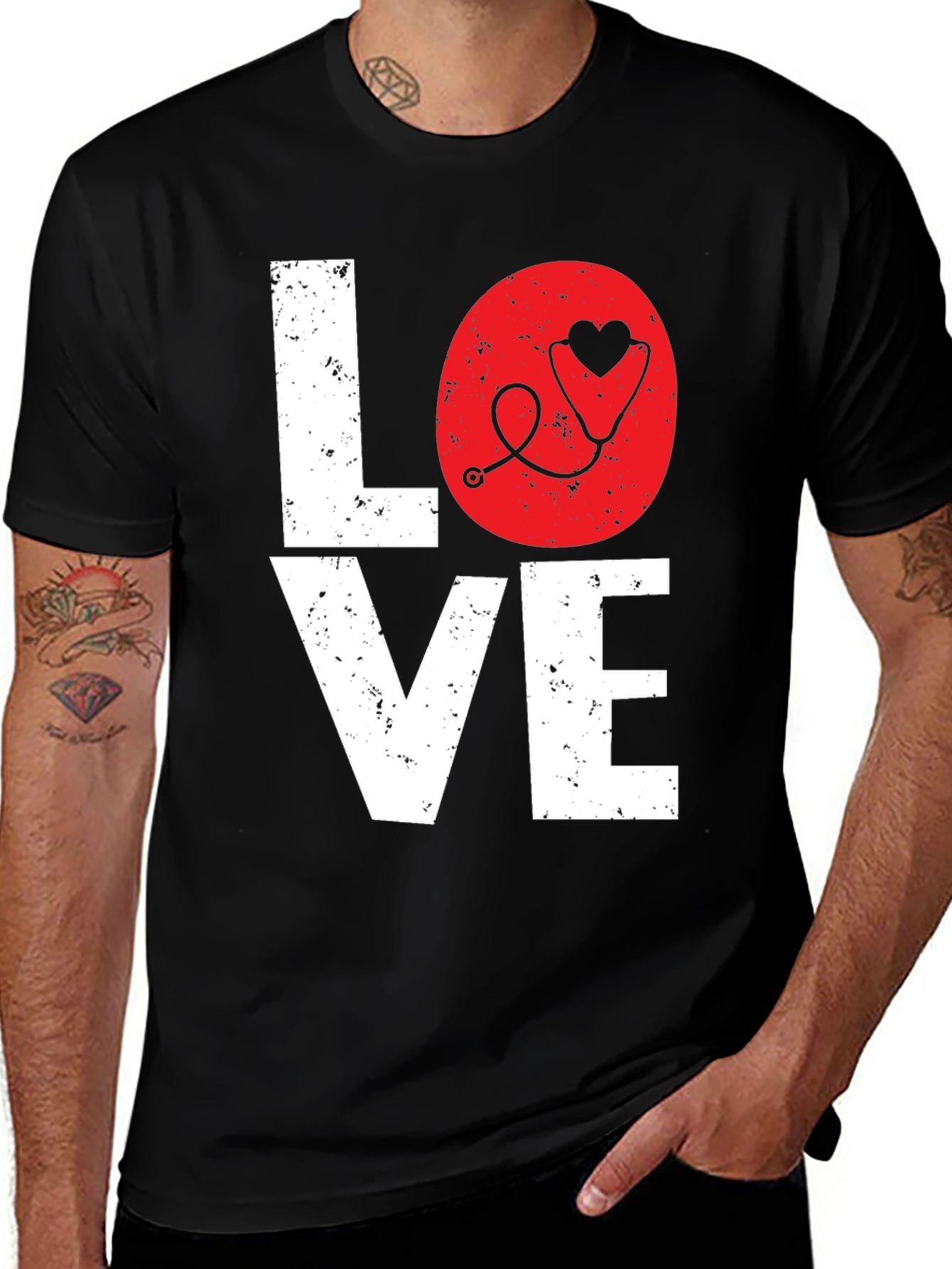 Black Love Nurse Stethoscope Heart Graphic Tee main image