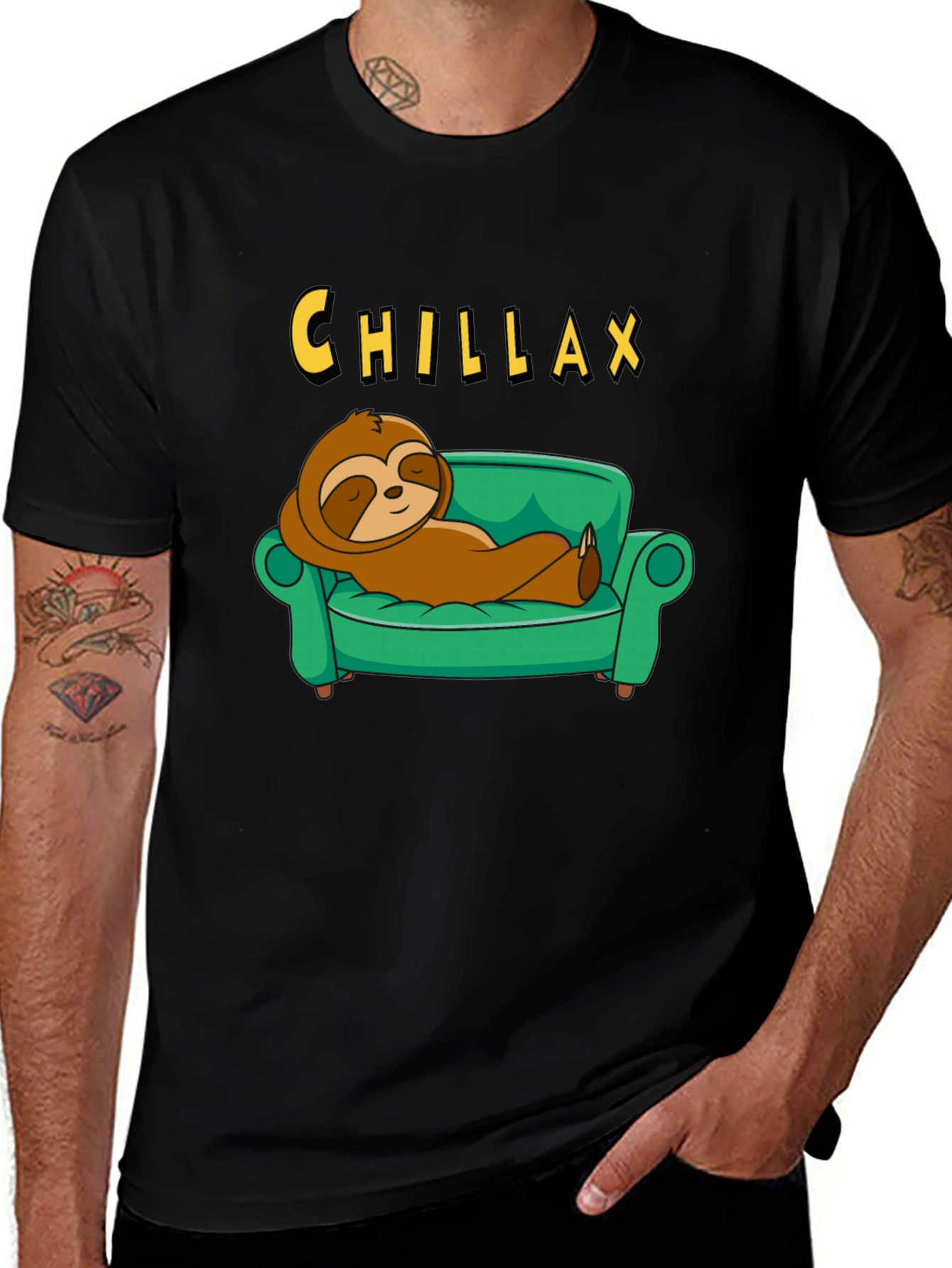Chillax Sloth on Couch Graphic Tee - Relaxed Style