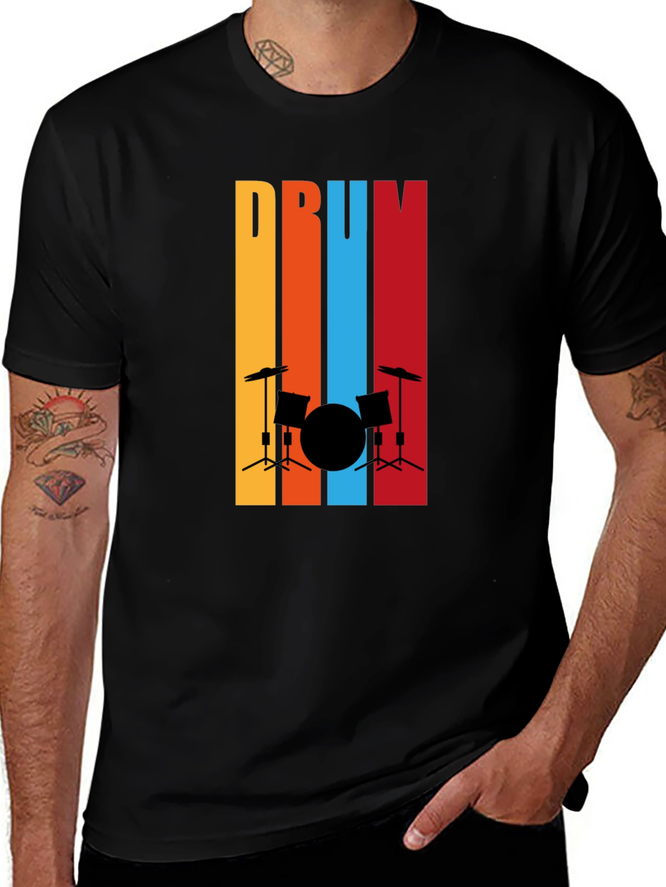 Variant 5 of Drum Set Retro Stripes Black T-Shirt