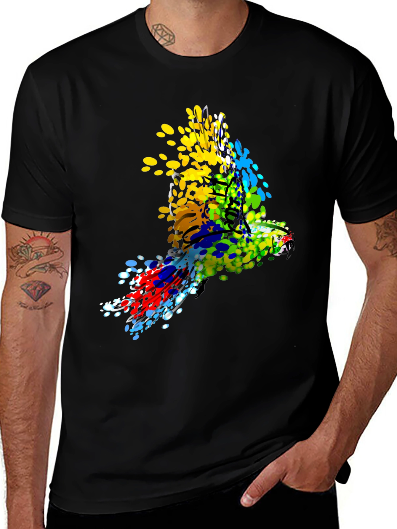 Variant 20 of Parrot Splatter Art Men's Black T-Shirt