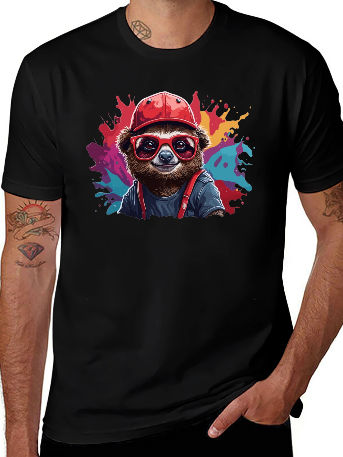 Variant 8 of Cool Sloth Graphic Tee - Black Cotton T-Shirt