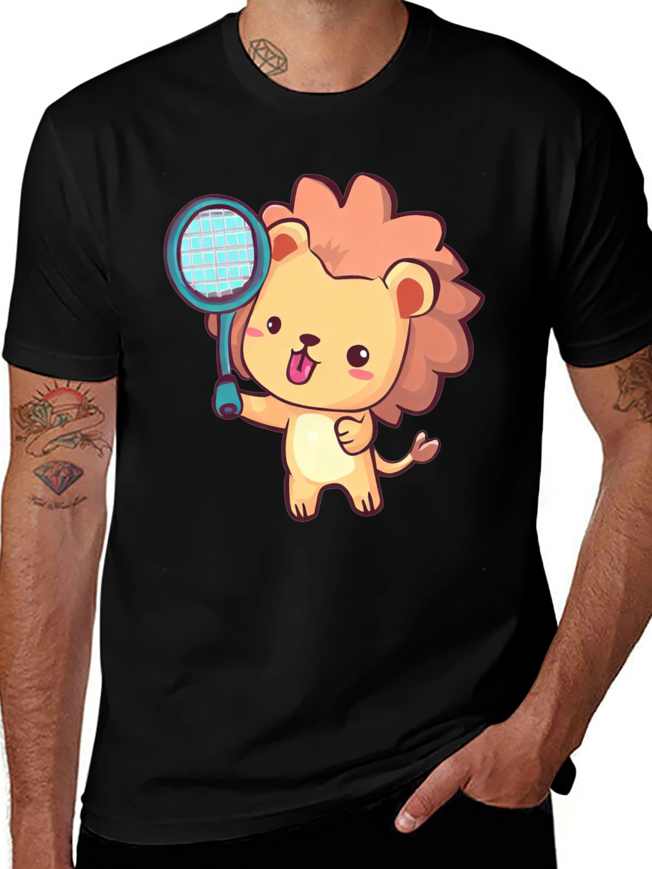 Variant 6 of Cute Lion Tennis T-Shirt - Fun Graphic Tee