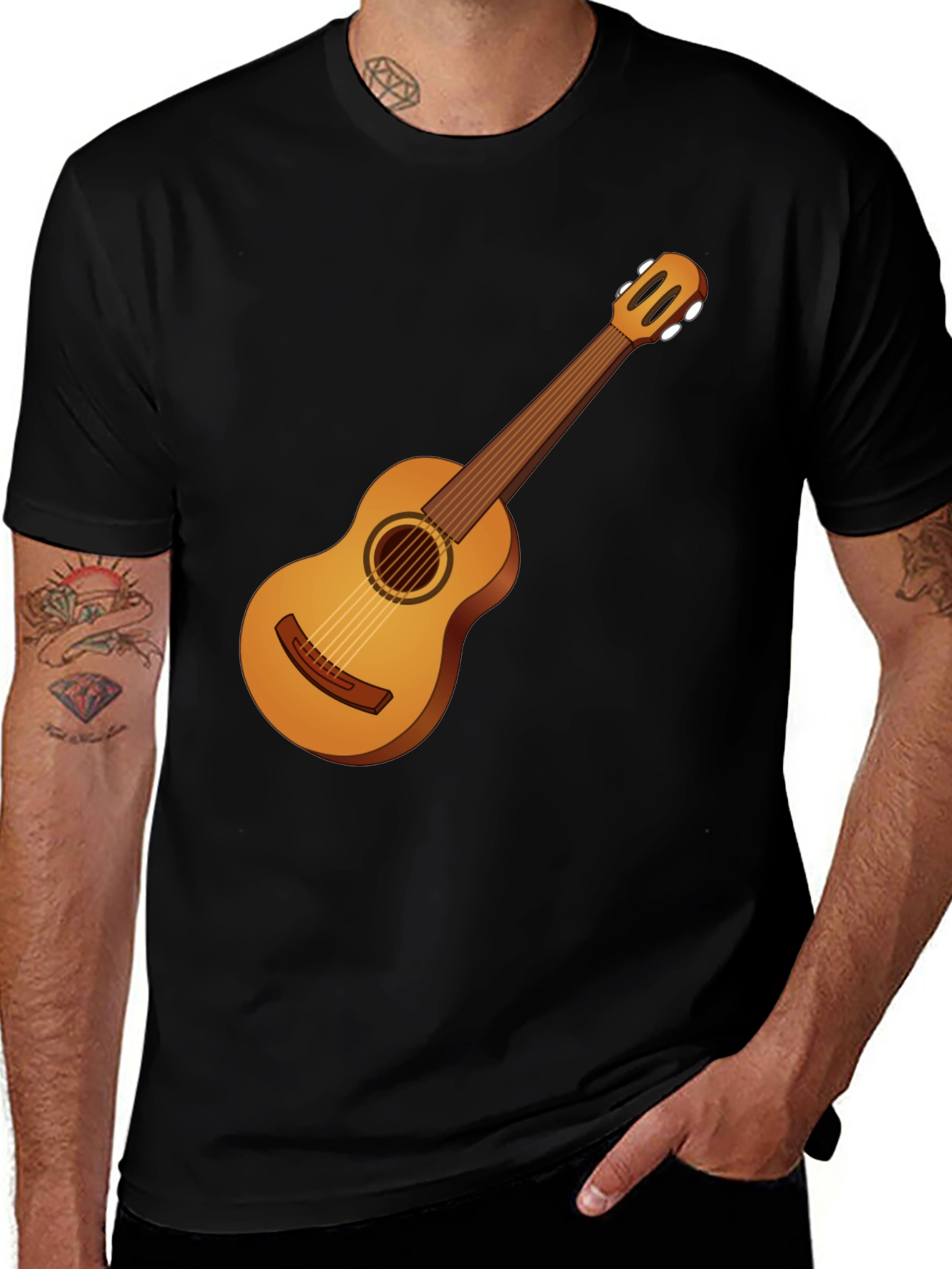 Variant 21 of Guitar Graphic Tee - Black Cotton T-Shirt