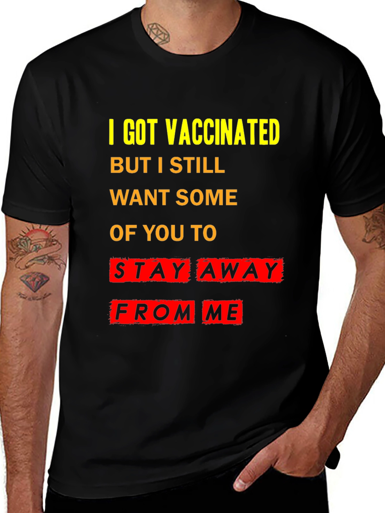 Variant 12 of Vaccinated Stay Away T-Shirt - Black
