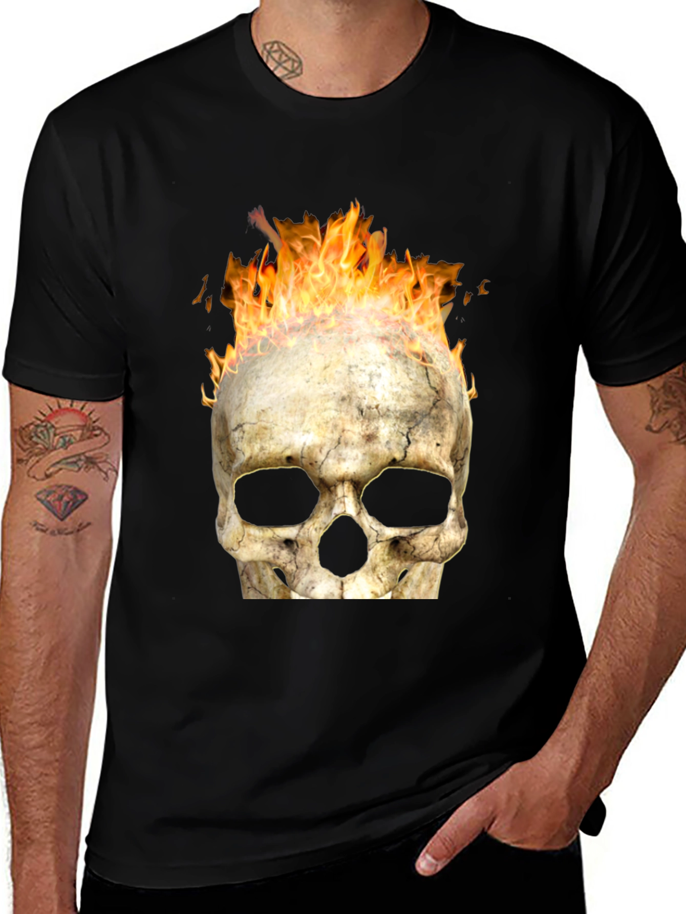 Variant 25 of Flaming Skull Graphic Black T-Shirt
