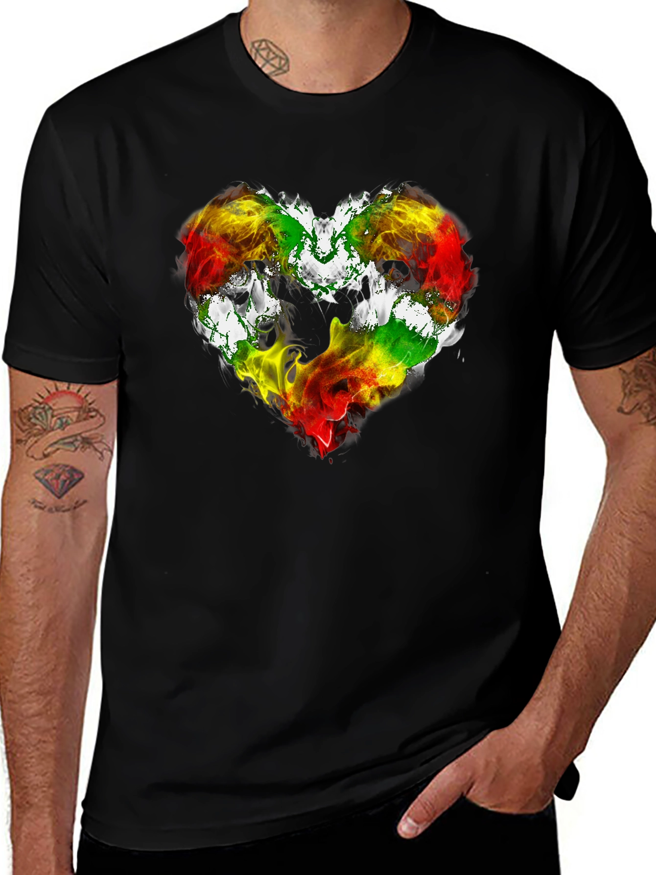 Rasta Heart Fire T-Shirt - Reggae Colors Graphic Tee