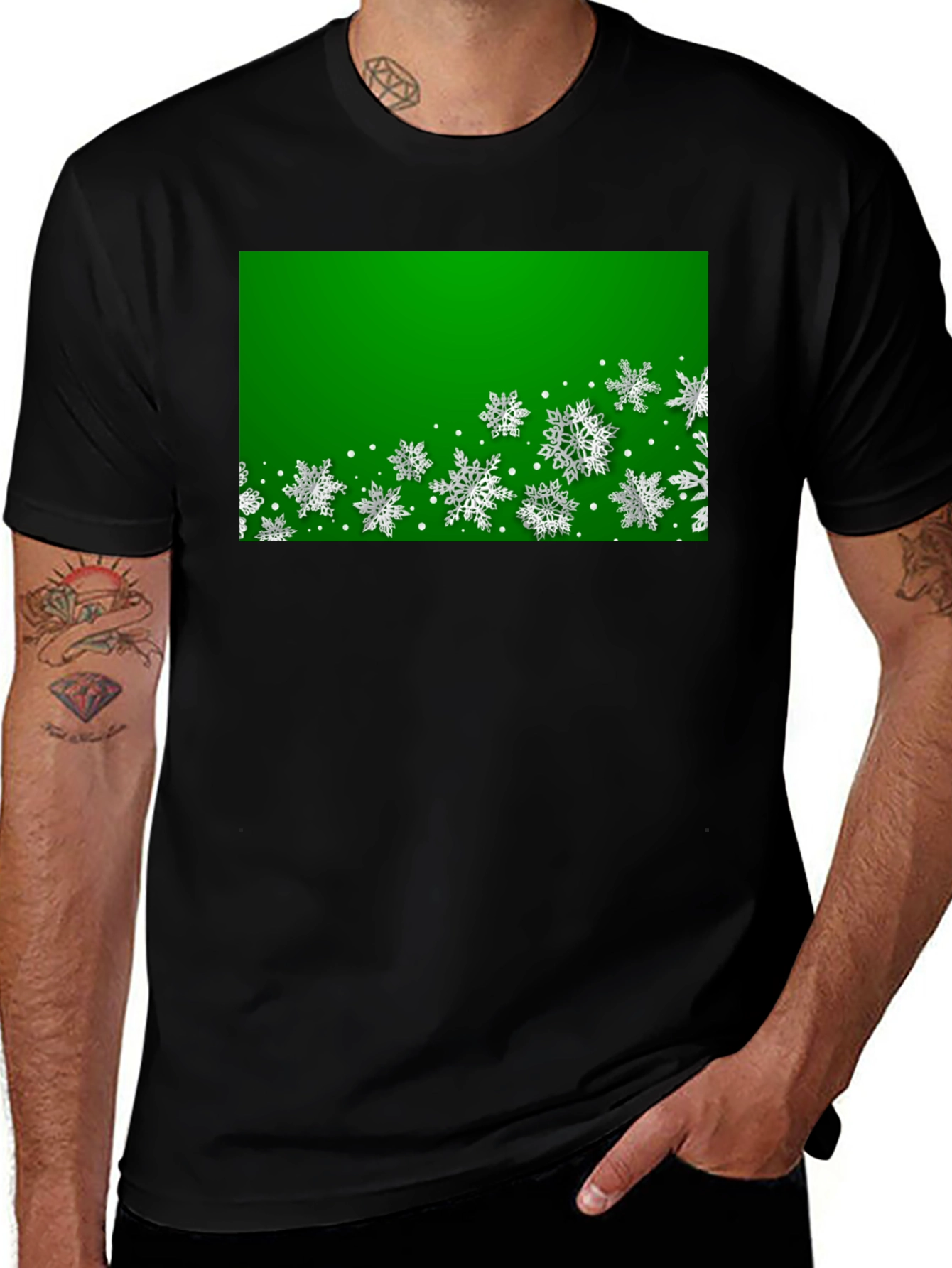 Variant 18 of Festive Green Snowflake Graphic Tee