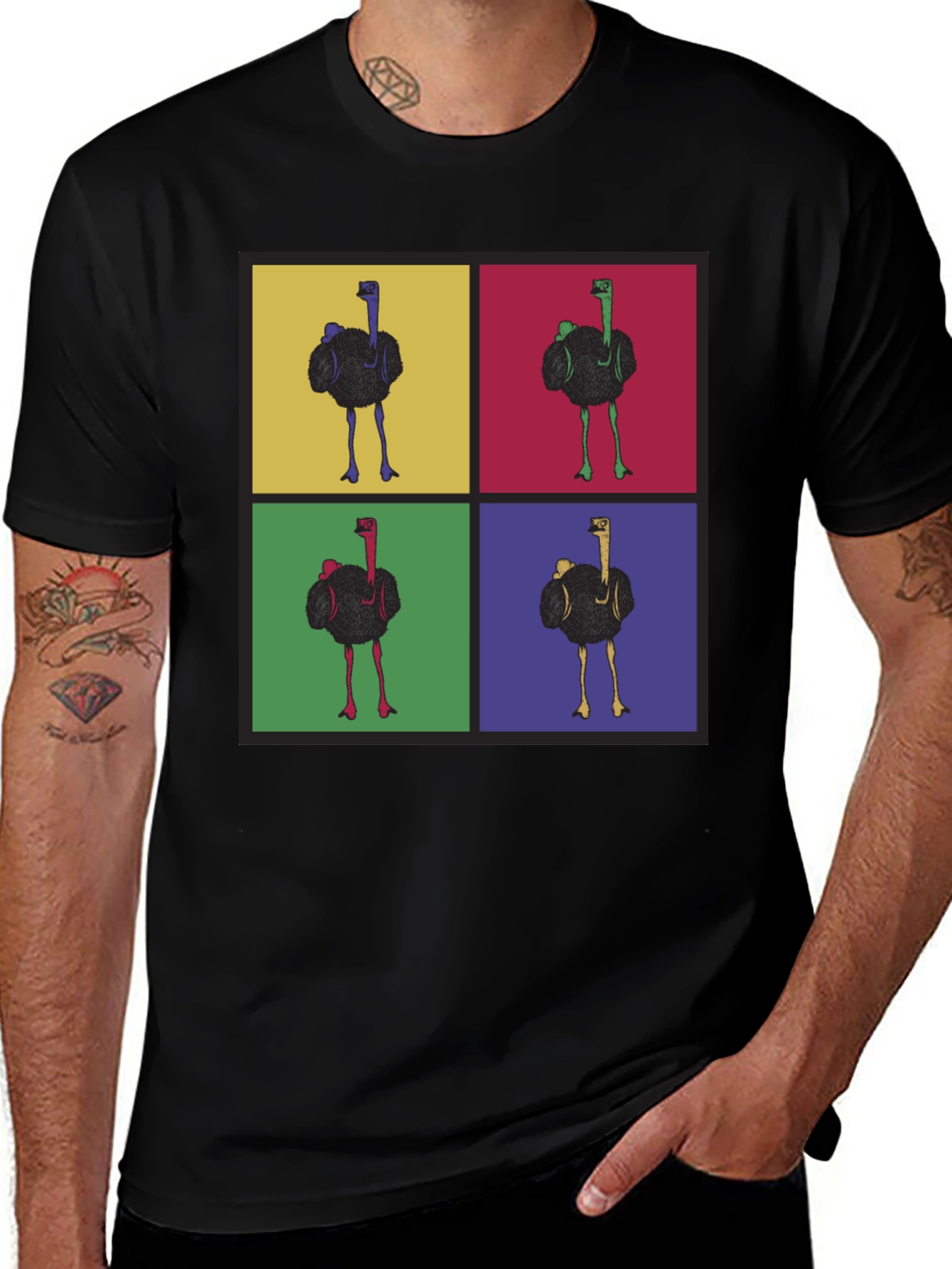 Variant 30 of Ostrich Pop Art Black T-Shirt