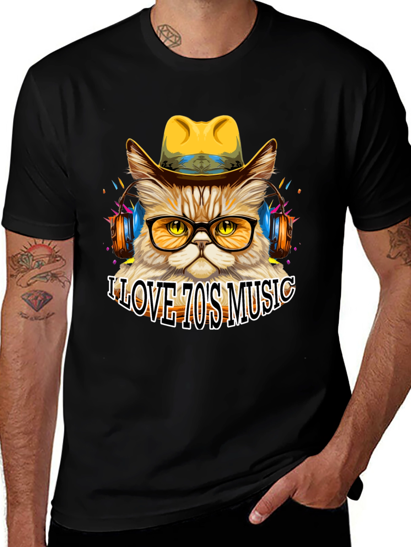 Variant 24 of Retro Cat T-Shirt - "I Love 70's Music" Tee