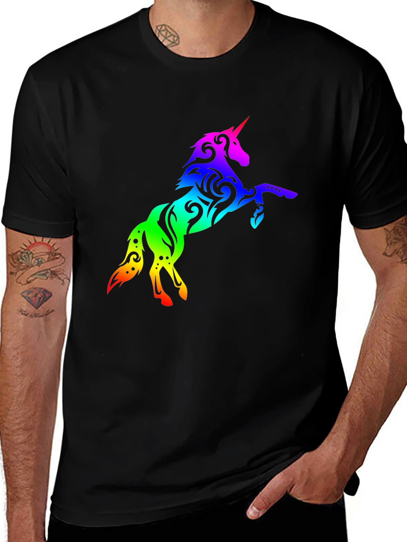 Variant 9 of Rainbow Unicorn Graphic Tee - Black