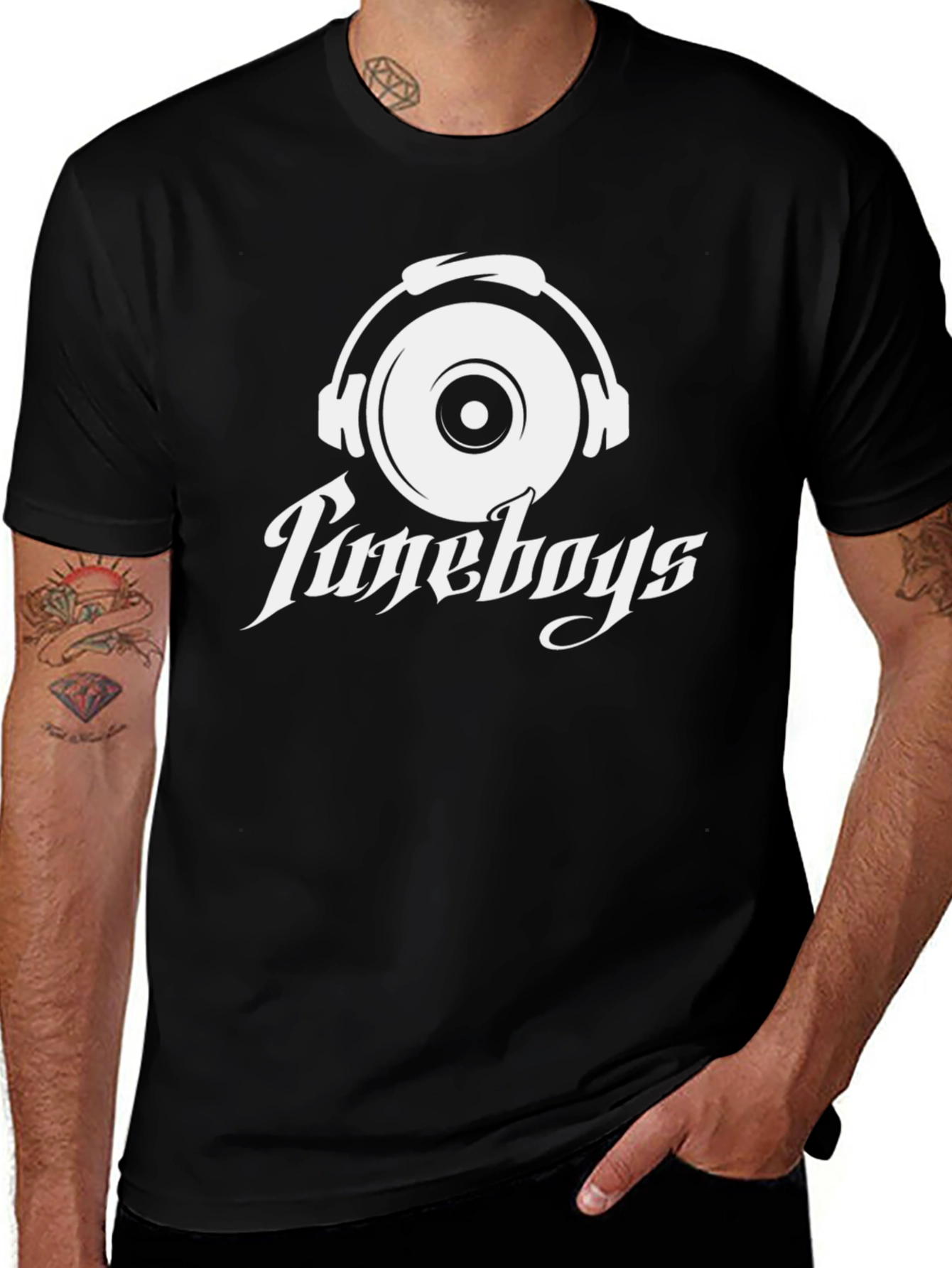 Variant 10 of Tune Boys Black Graphic Tee - Music Lover Shirt